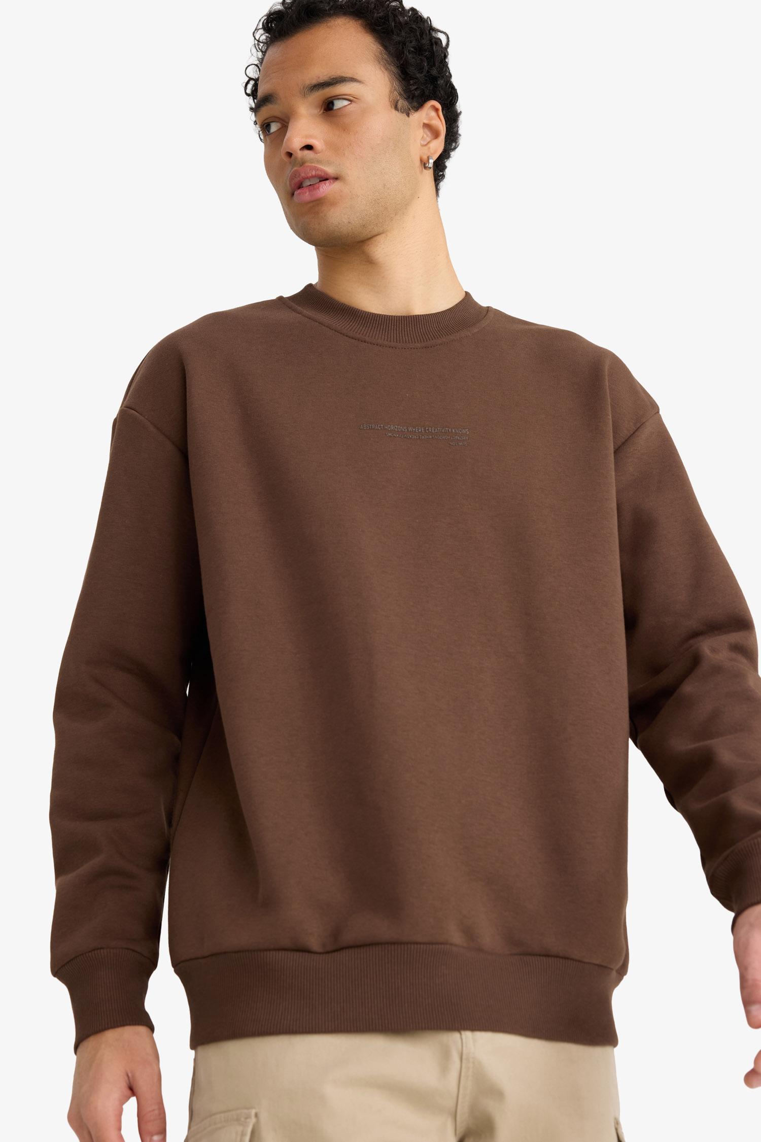 DeFacto Boxy Fit Bisiklet Yaka İçi Yumuşak Tüylü Baskılı Sweatshirt