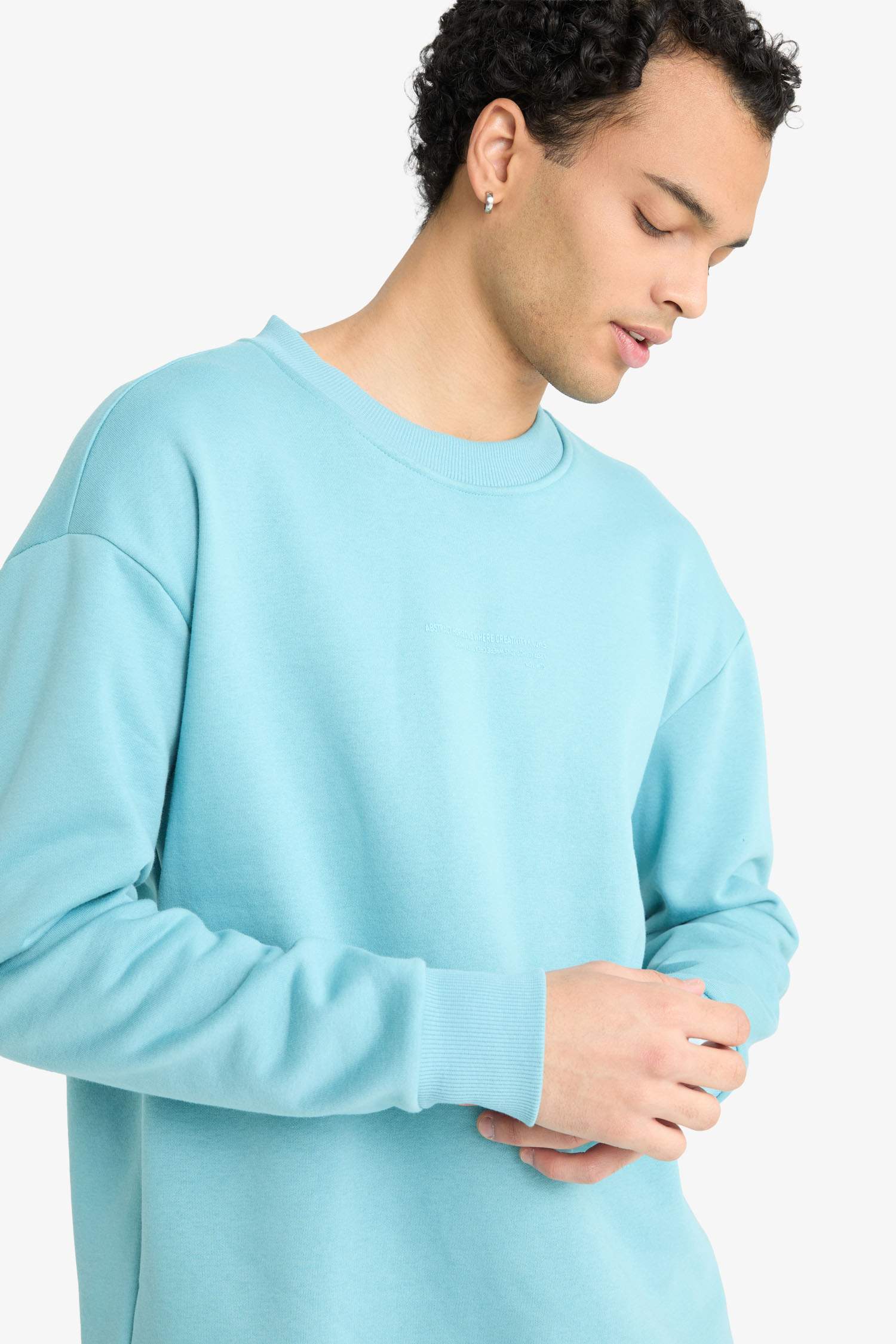 Boxy Fit Crew Neck Soft Inside Printed Sweatshirt
