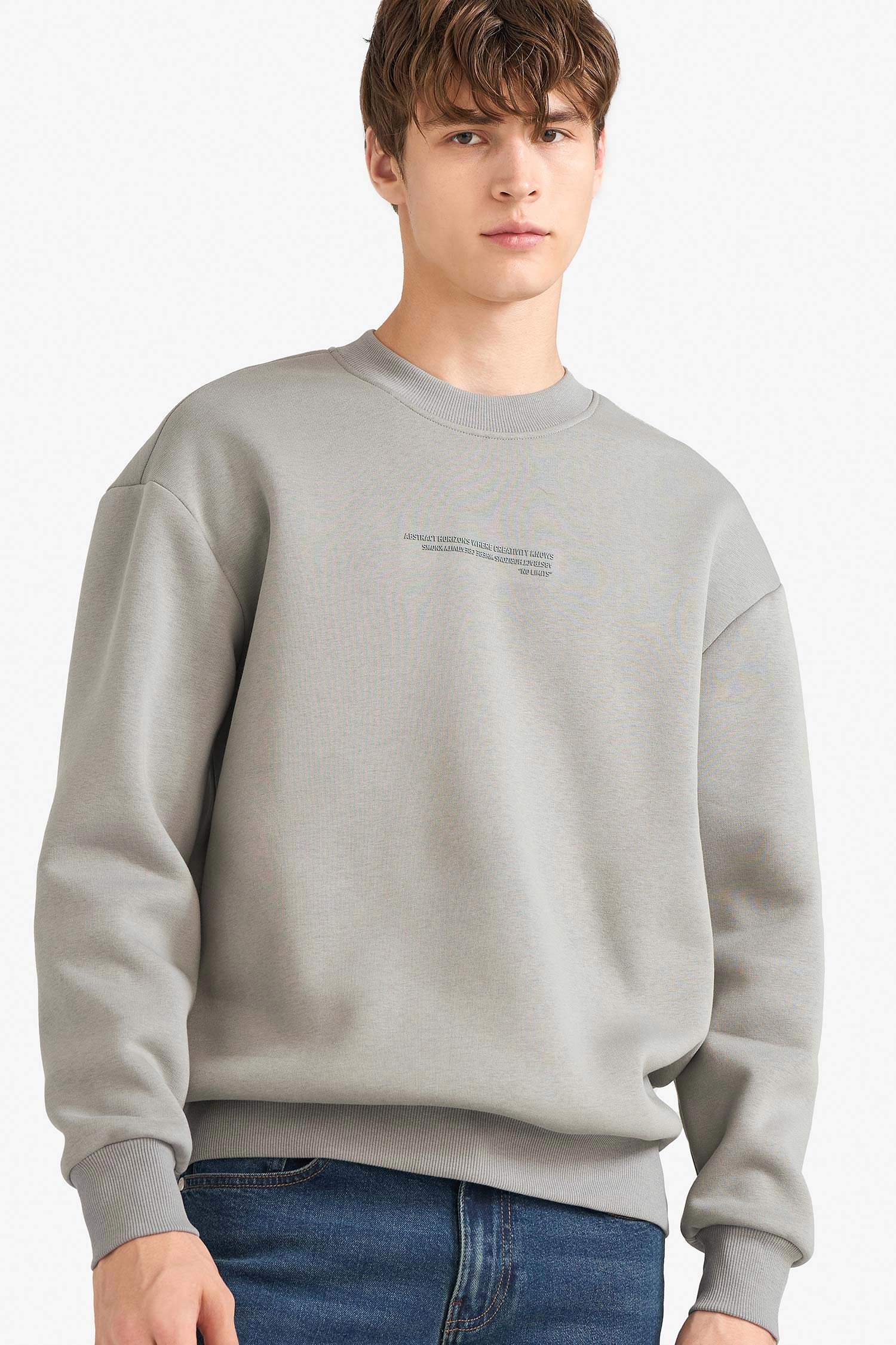 Boxy Fit Printed Crew Neck Long Sleeve Sweatshirt