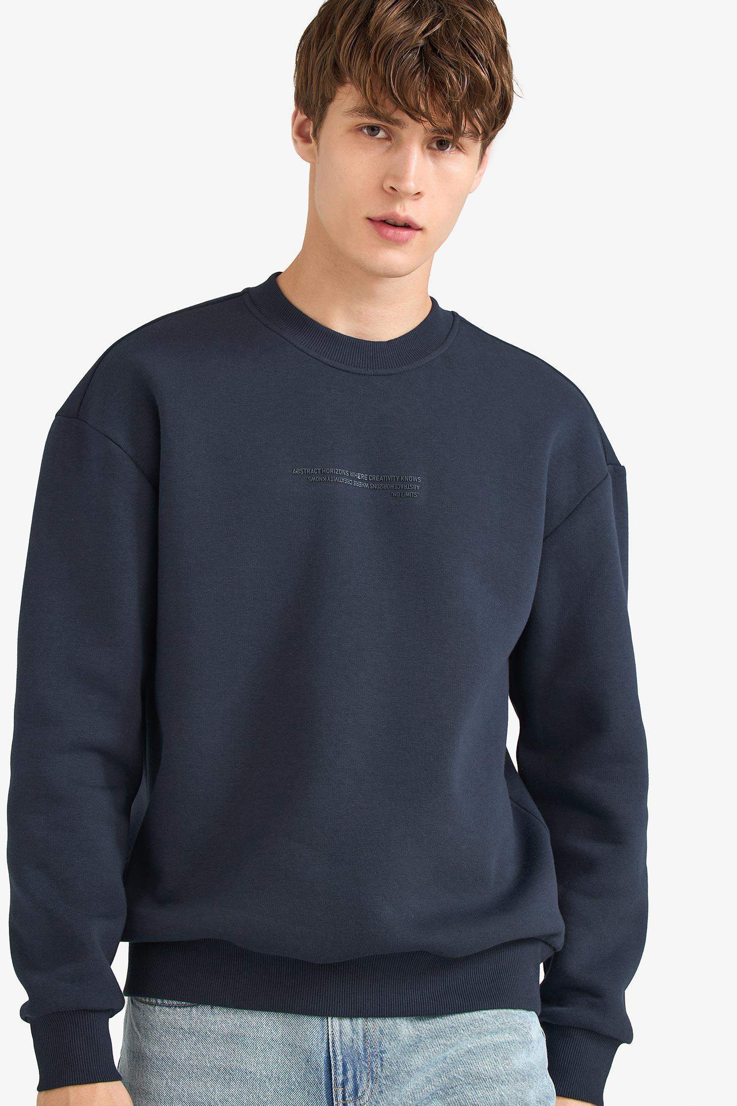 Boxy Fit Bisiklet Yaka İçi Yumuşak Tüylü Baskılı Sweatshirt