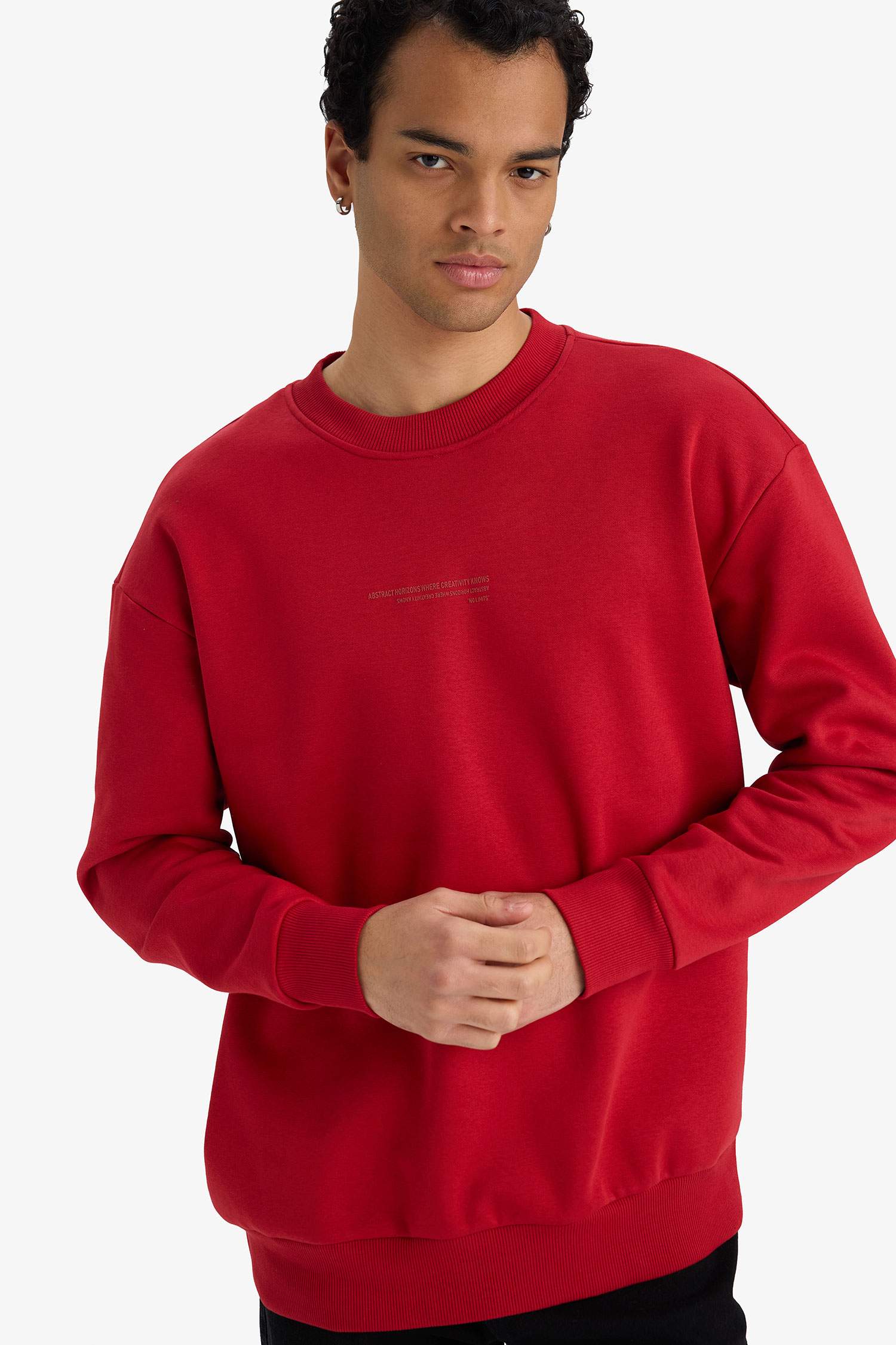 Boxy Fit Bisiklet Yaka İçi Yumuşak Tüylü Baskılı Sweatshirt