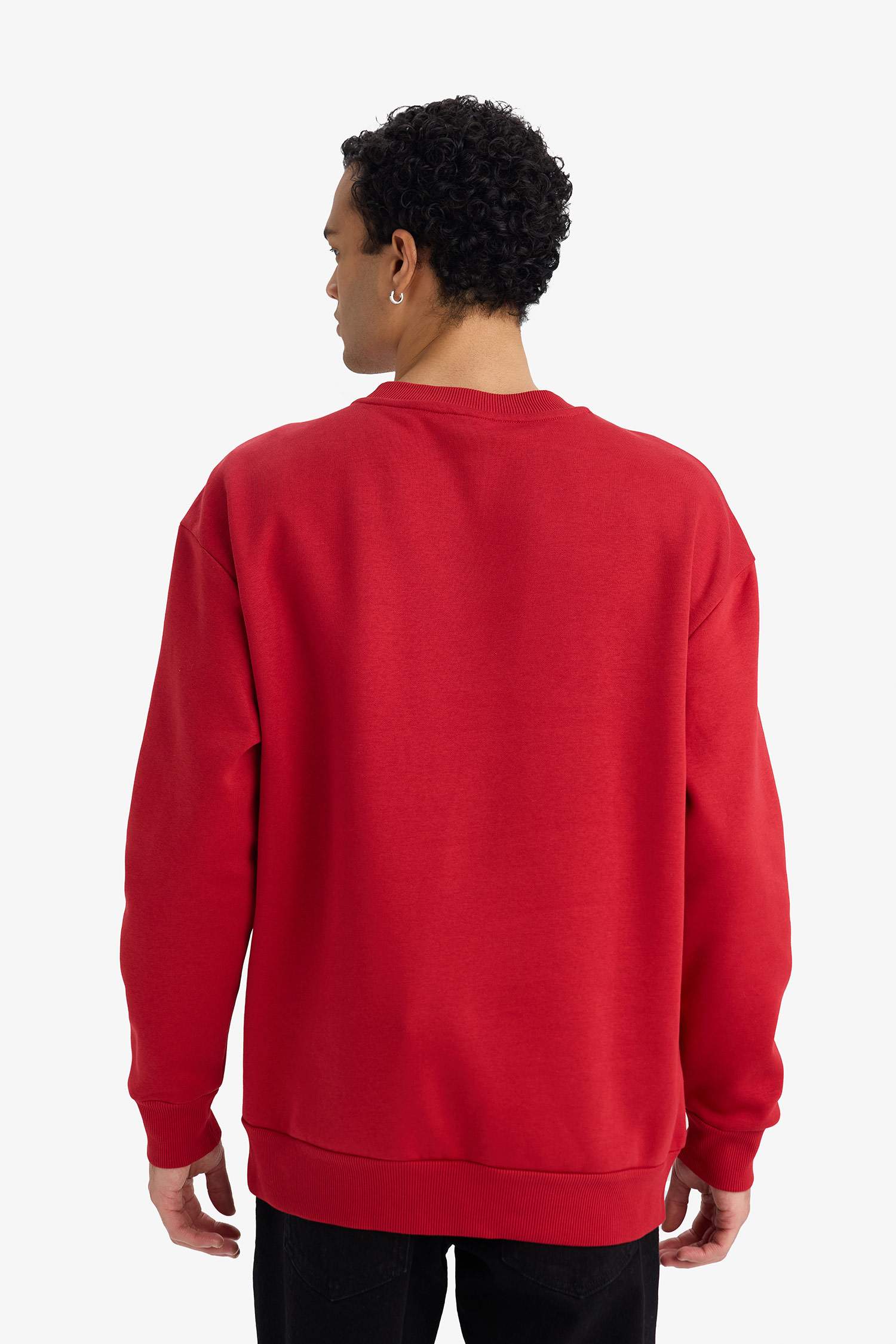 Boxy Fit Bisiklet Yaka İçi Yumuşak Tüylü Baskılı Sweatshirt