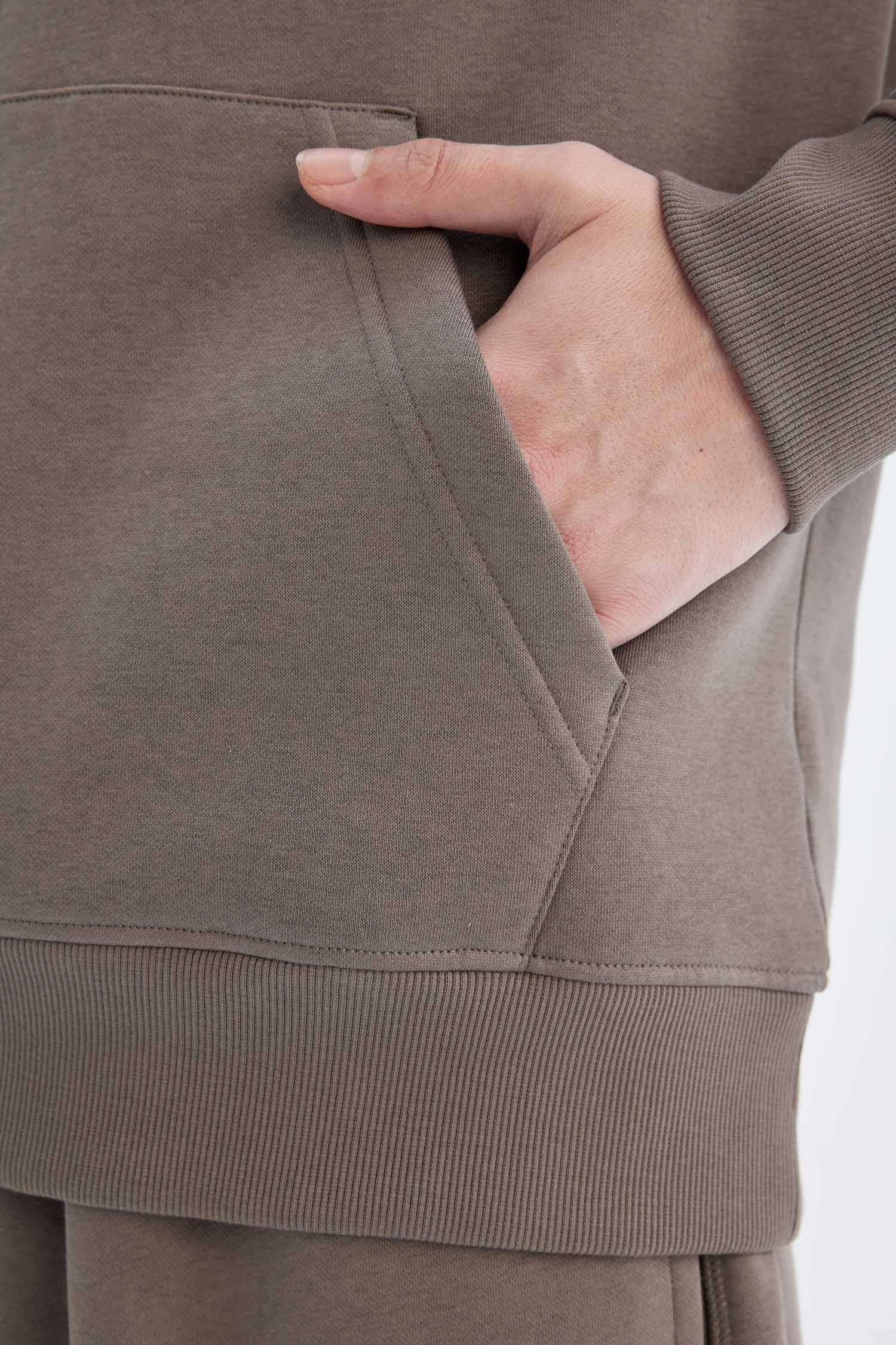 Regular Fit Kapüşonlu Kanguru Cepli İçi Yumuşak Tüylü Basic Düz Sweatshirt