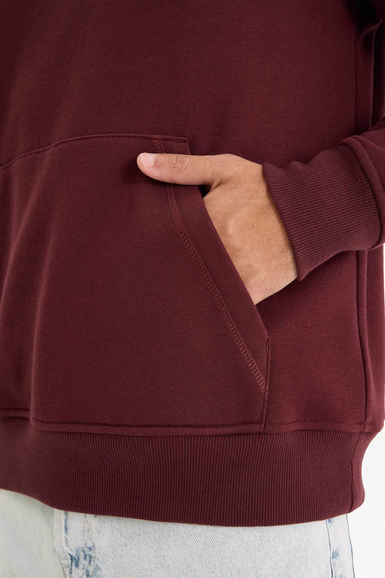 سويت شيرت قصة عادية بغطاء للرأس بجيب الكنغر