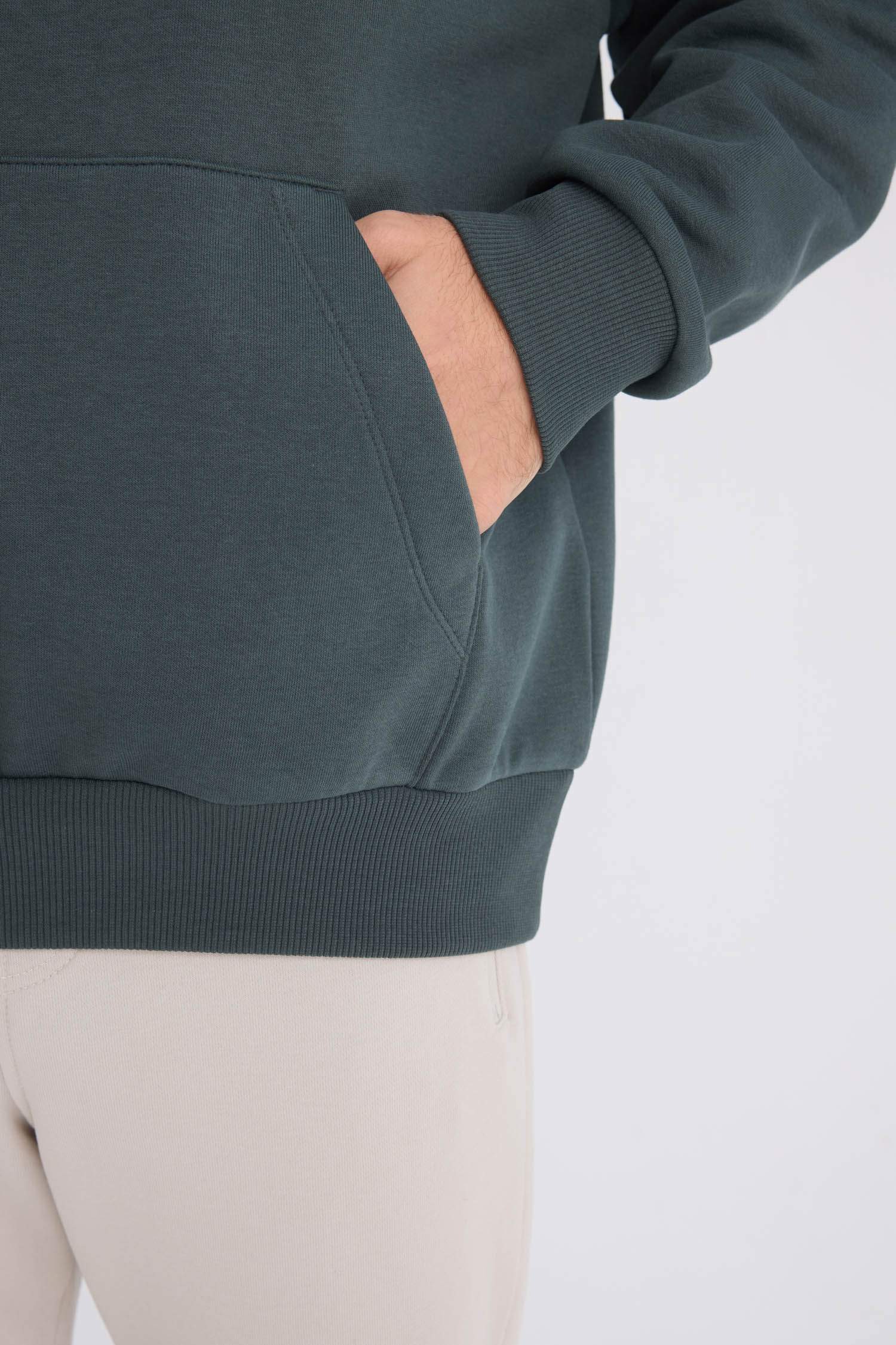 Oversize Geniş Kalıp Kapüşonlu Kanguru Cepli Basic Düz Sweatshirt