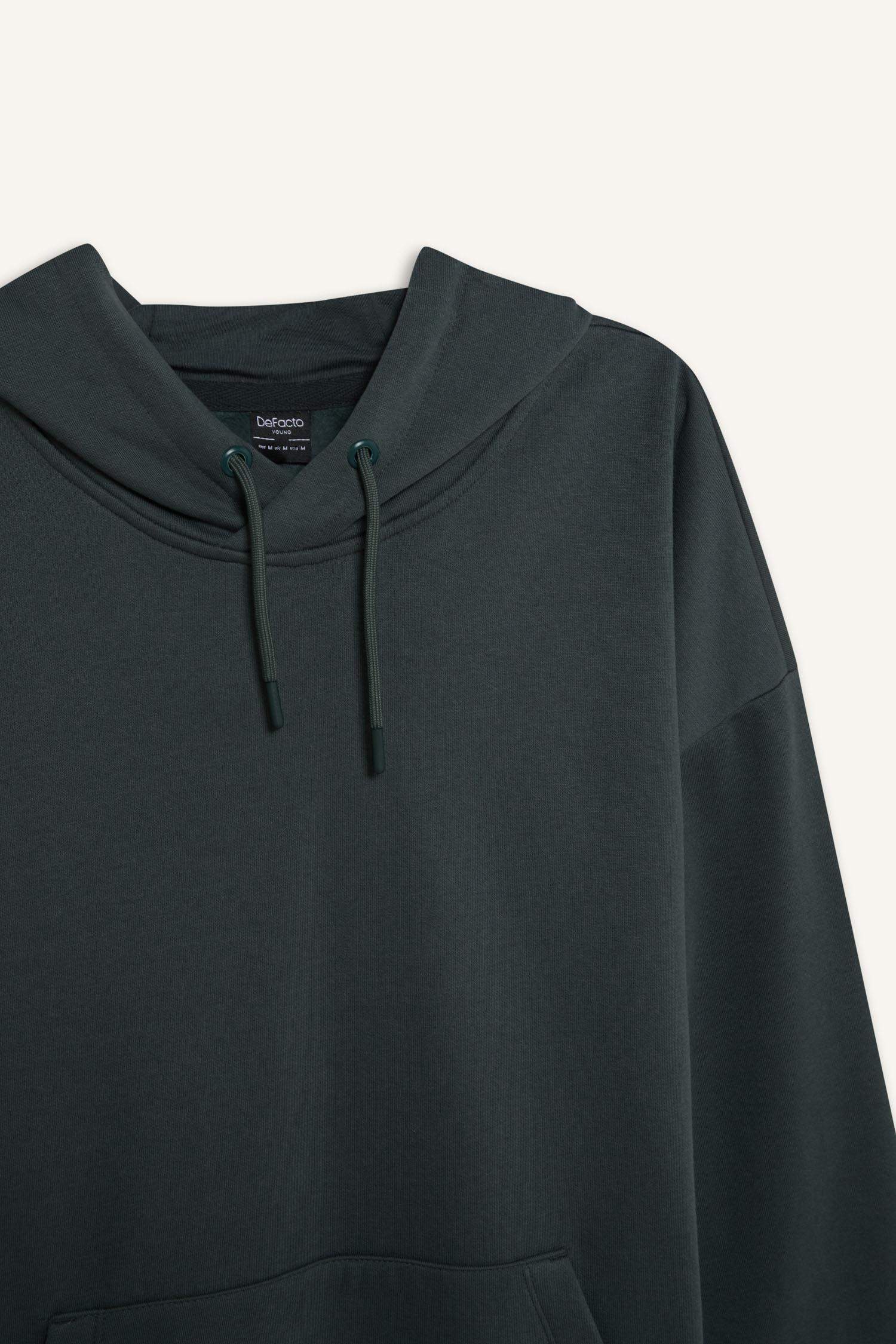 Oversize Geniş Kalıp Kapüşonlu Kanguru Cepli Basic Düz Sweatshirt