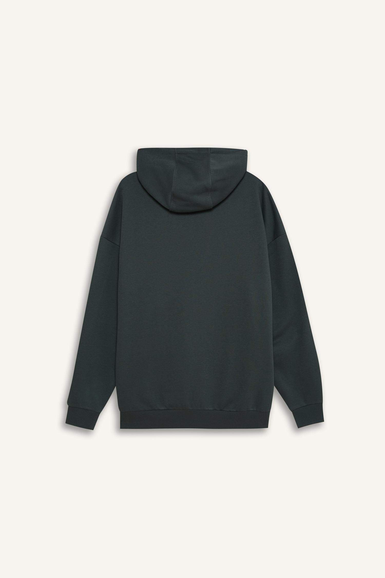 Oversize Geniş Kalıp Kapüşonlu Kanguru Cepli Basic Düz Sweatshirt