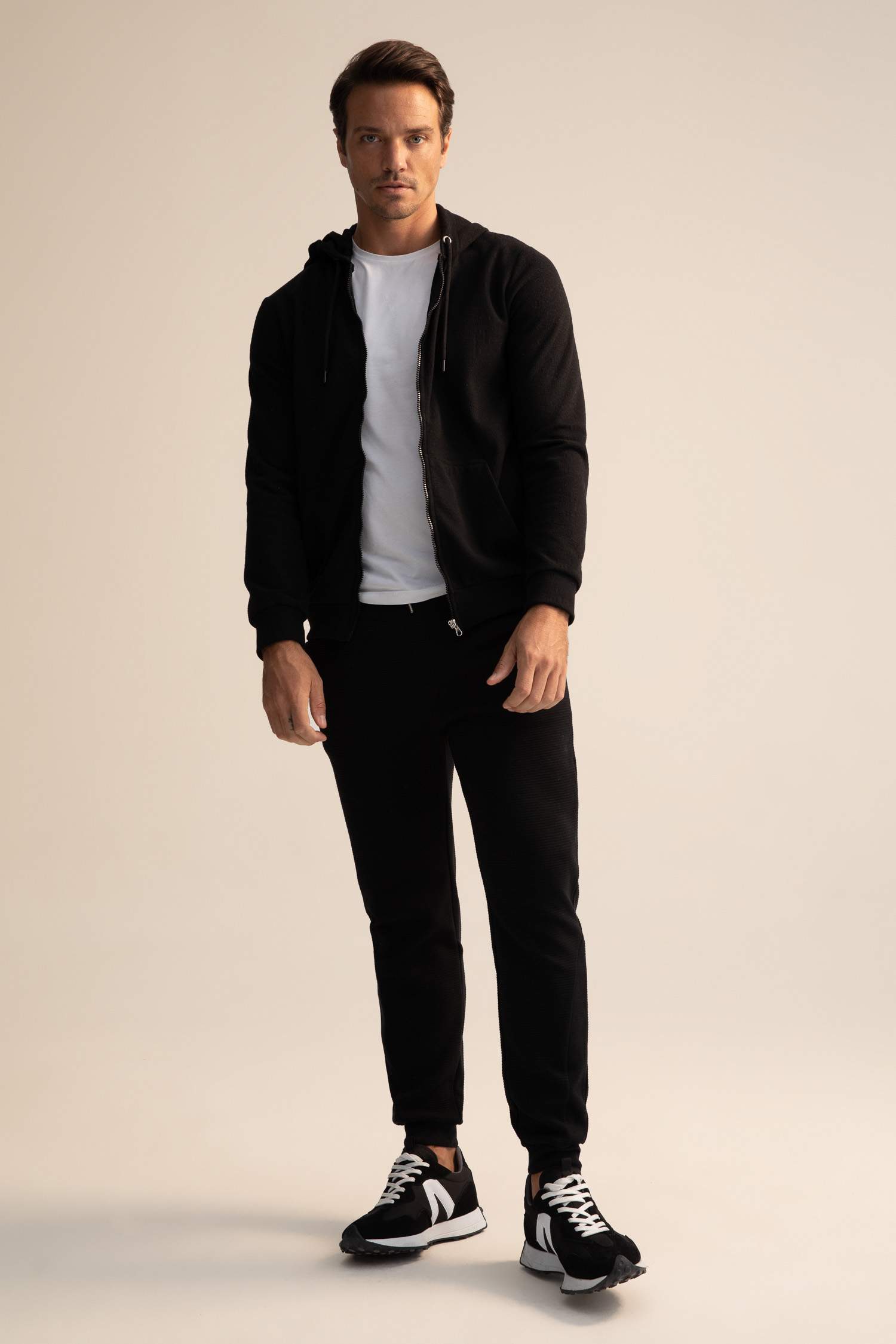 Regular Fit Hooded Zippered Cardigan