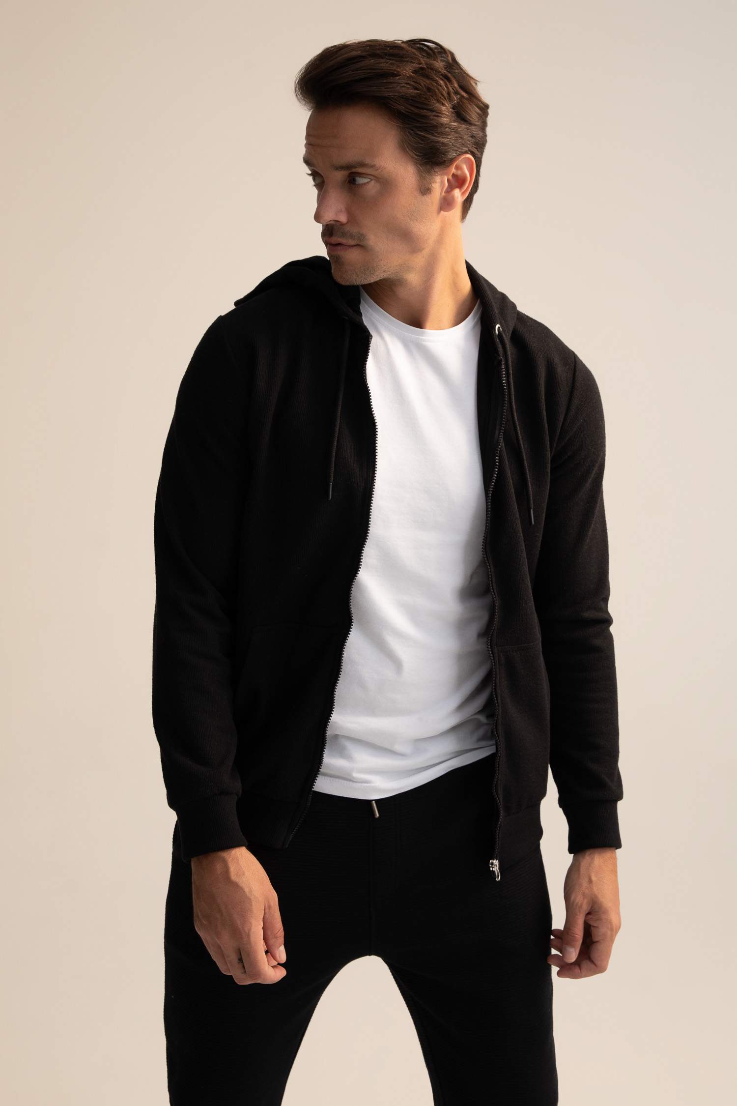 Regular Fit Hooded Zippered Cardigan