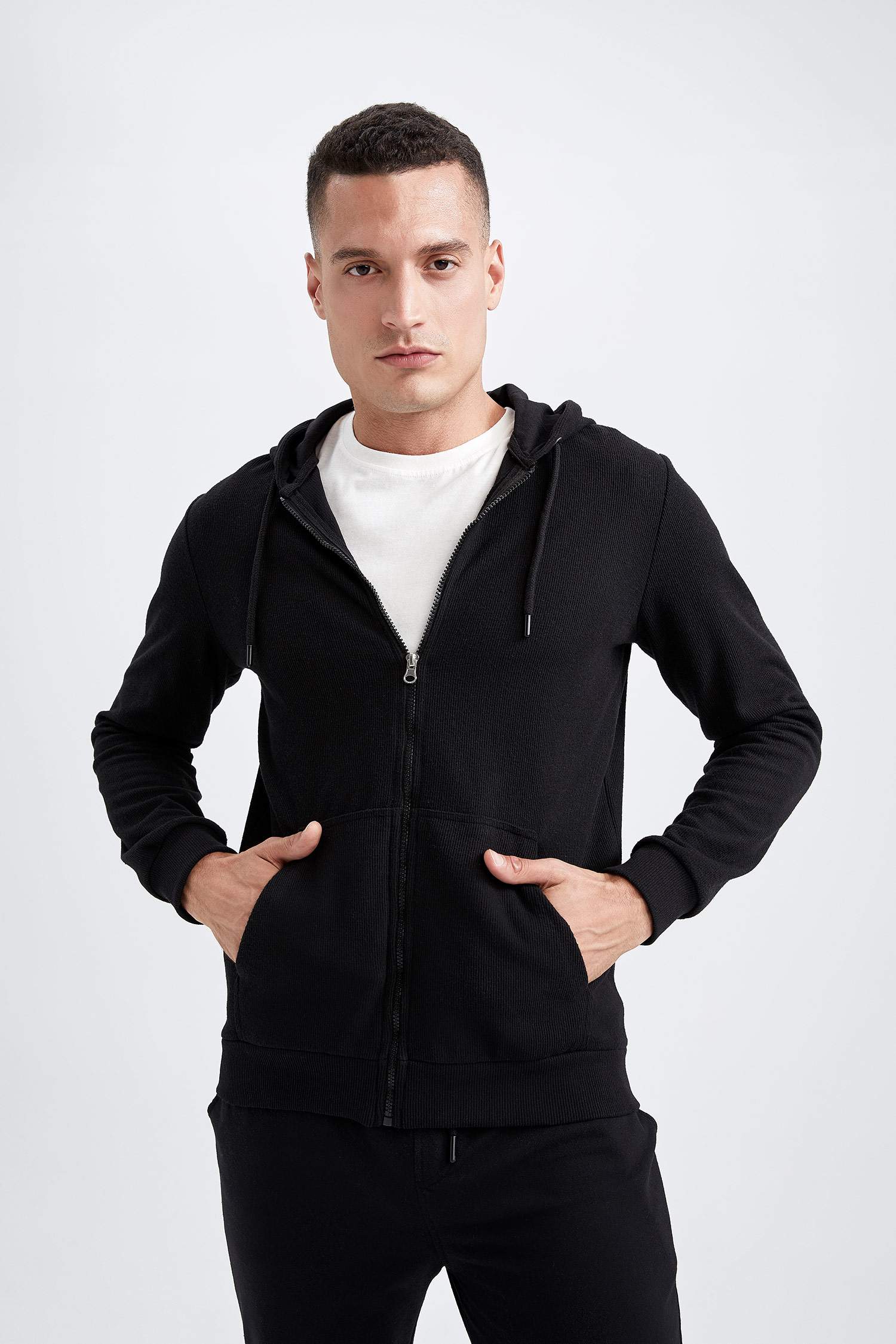 Regular Fit Hooded Zippered Cardigan