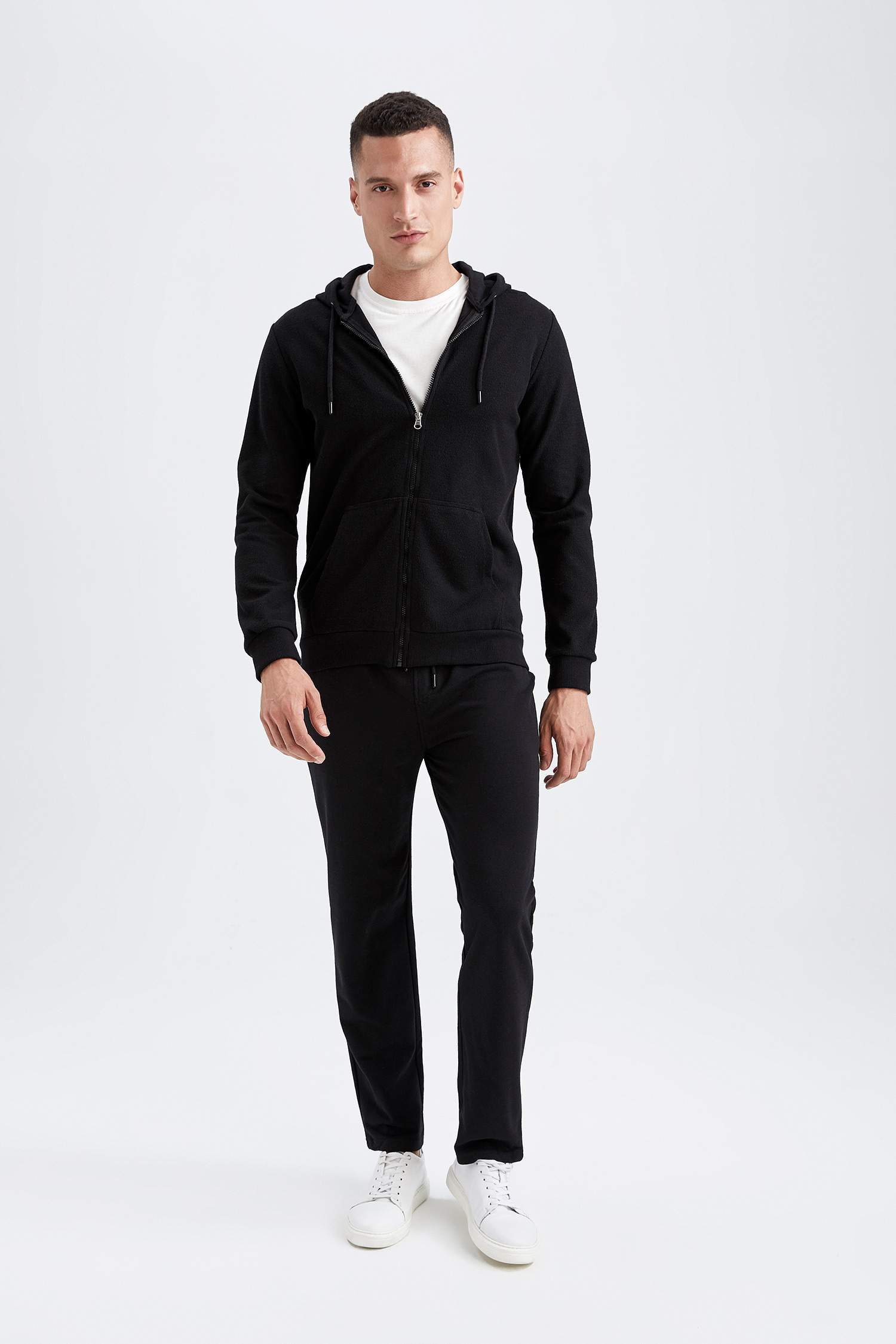 Regular Fit Hooded Zippered Cardigan