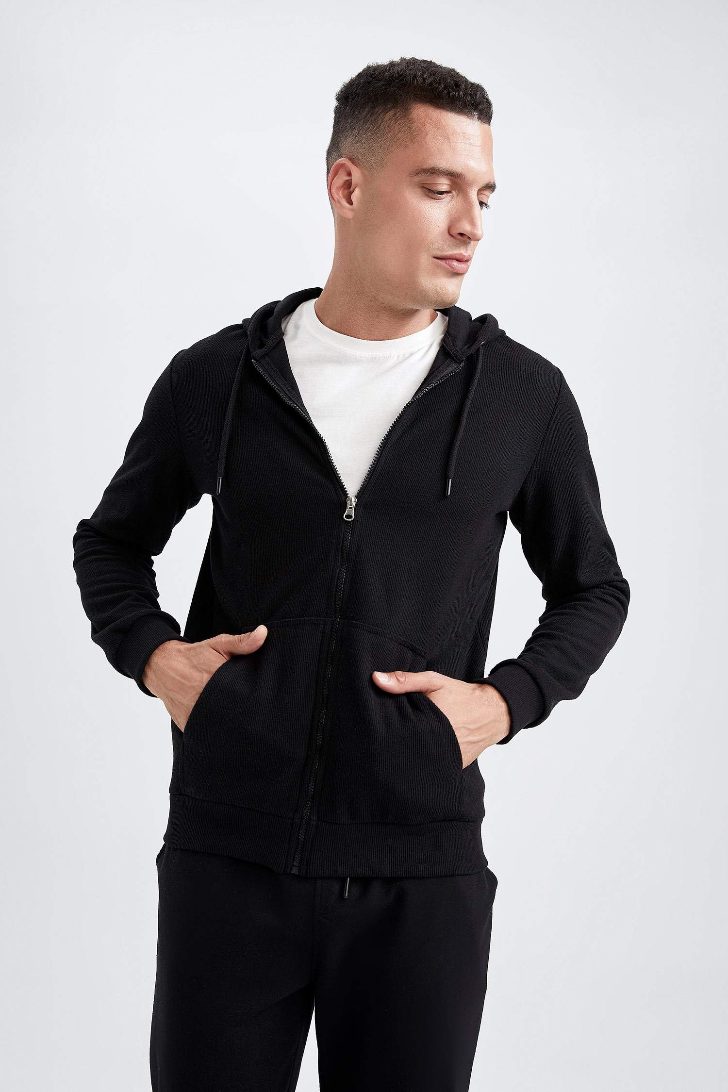 Regular Fit Hooded Zippered Cardigan