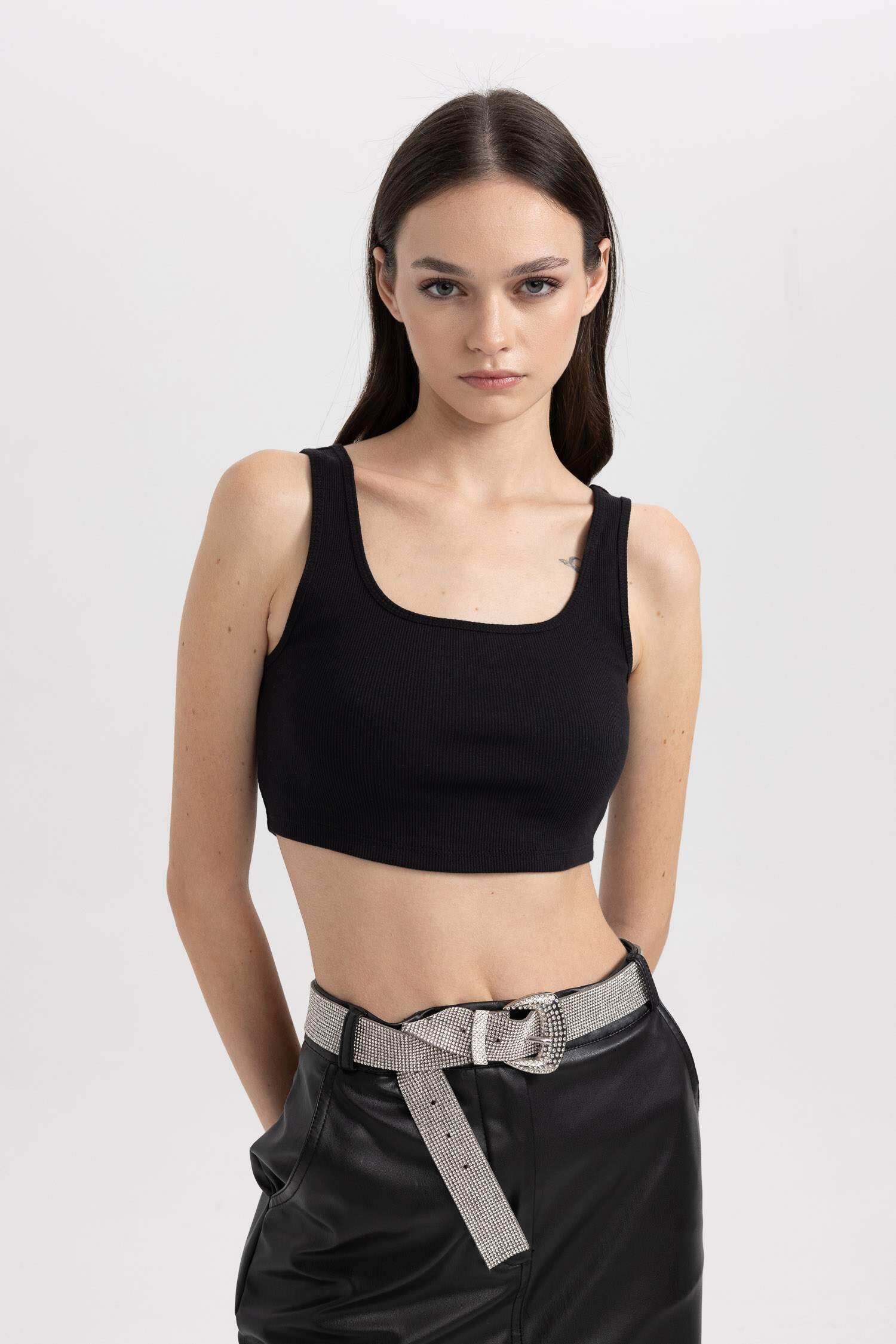 Schwarz Damen Crop Top 2738691