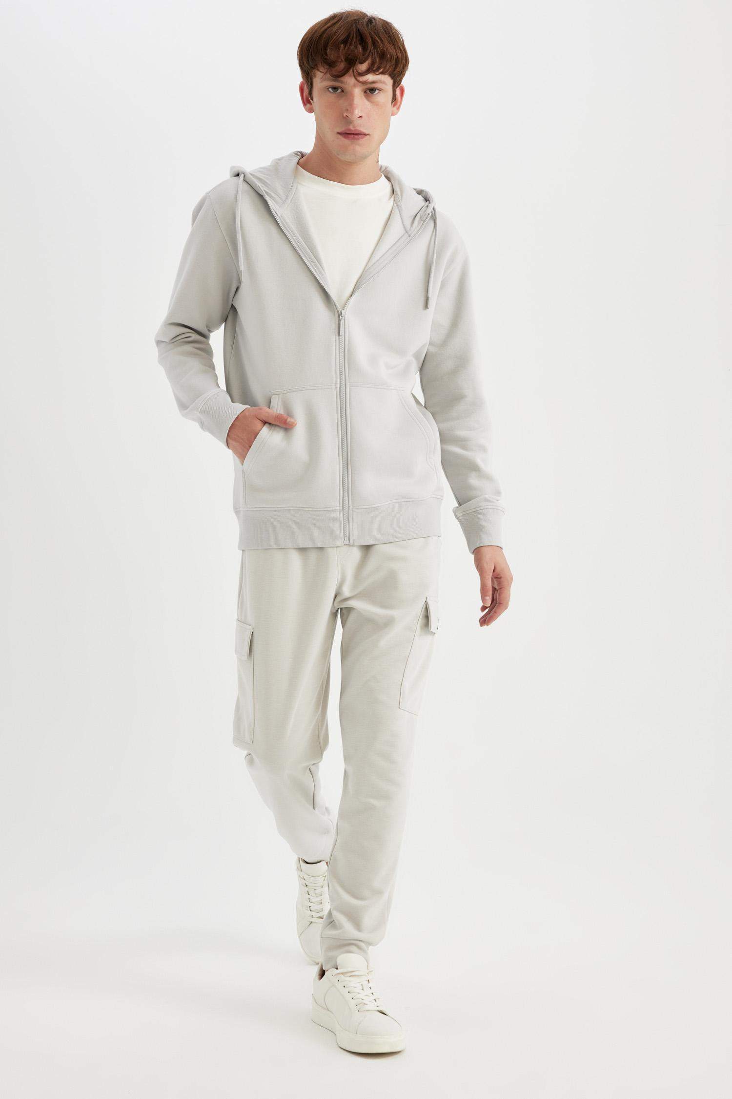 Regular Fit Hooded Soft Furry Inside Basic Zippered Sweatshirt