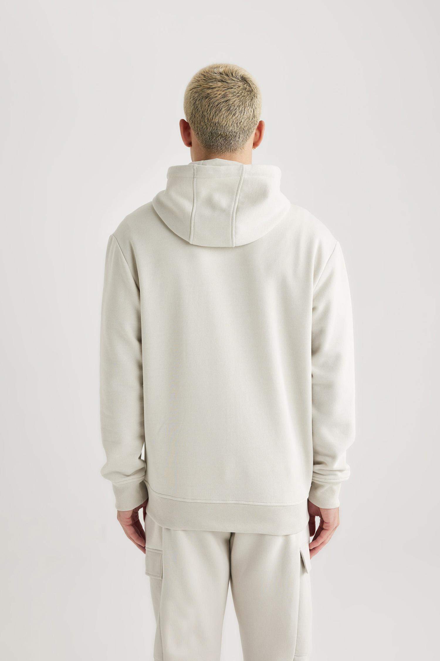 Gray Regular Fit Hooded Soft Furry Inside Pocket Basic Sweatshirt