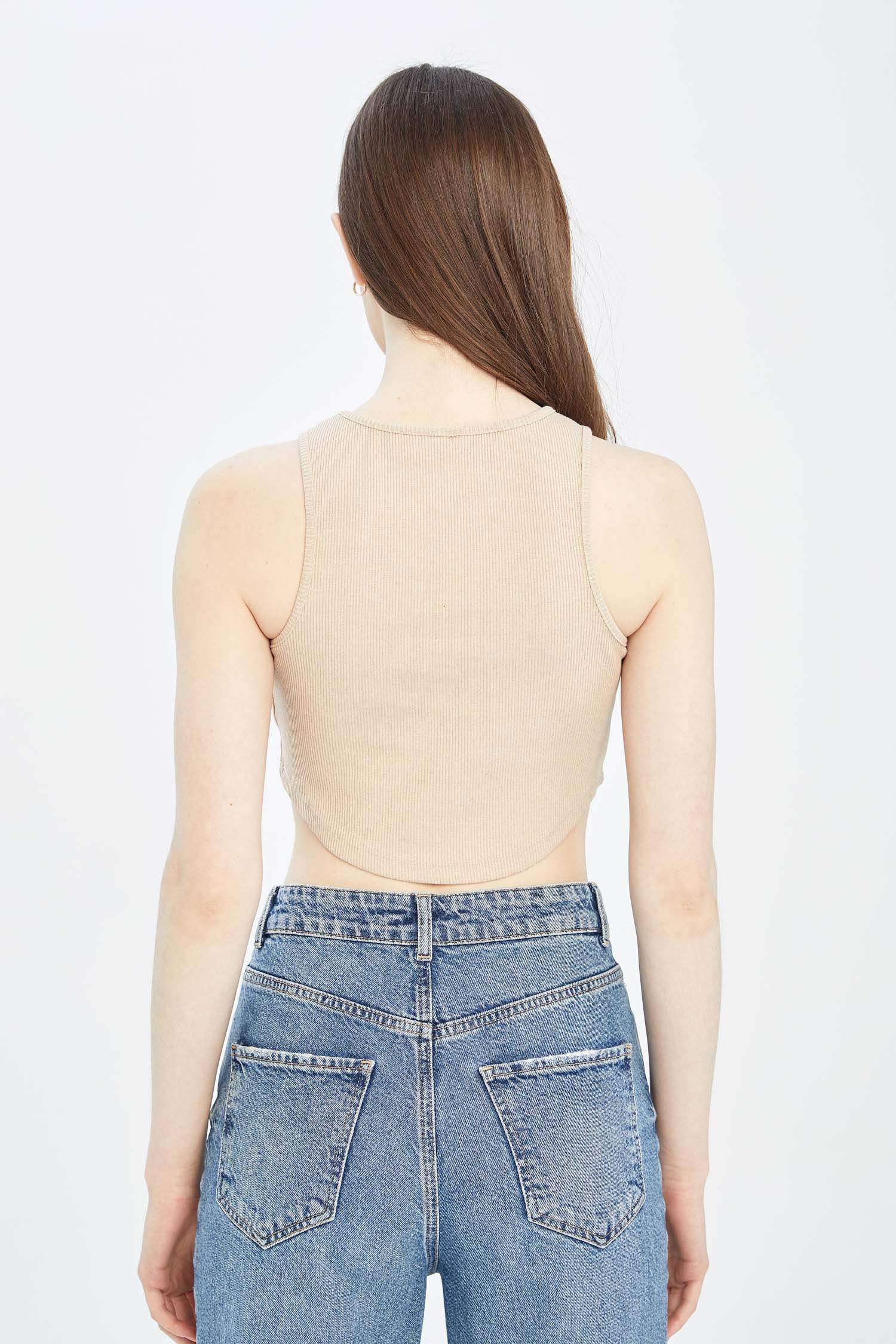 Кроп топ с круглым вырезом с принтом