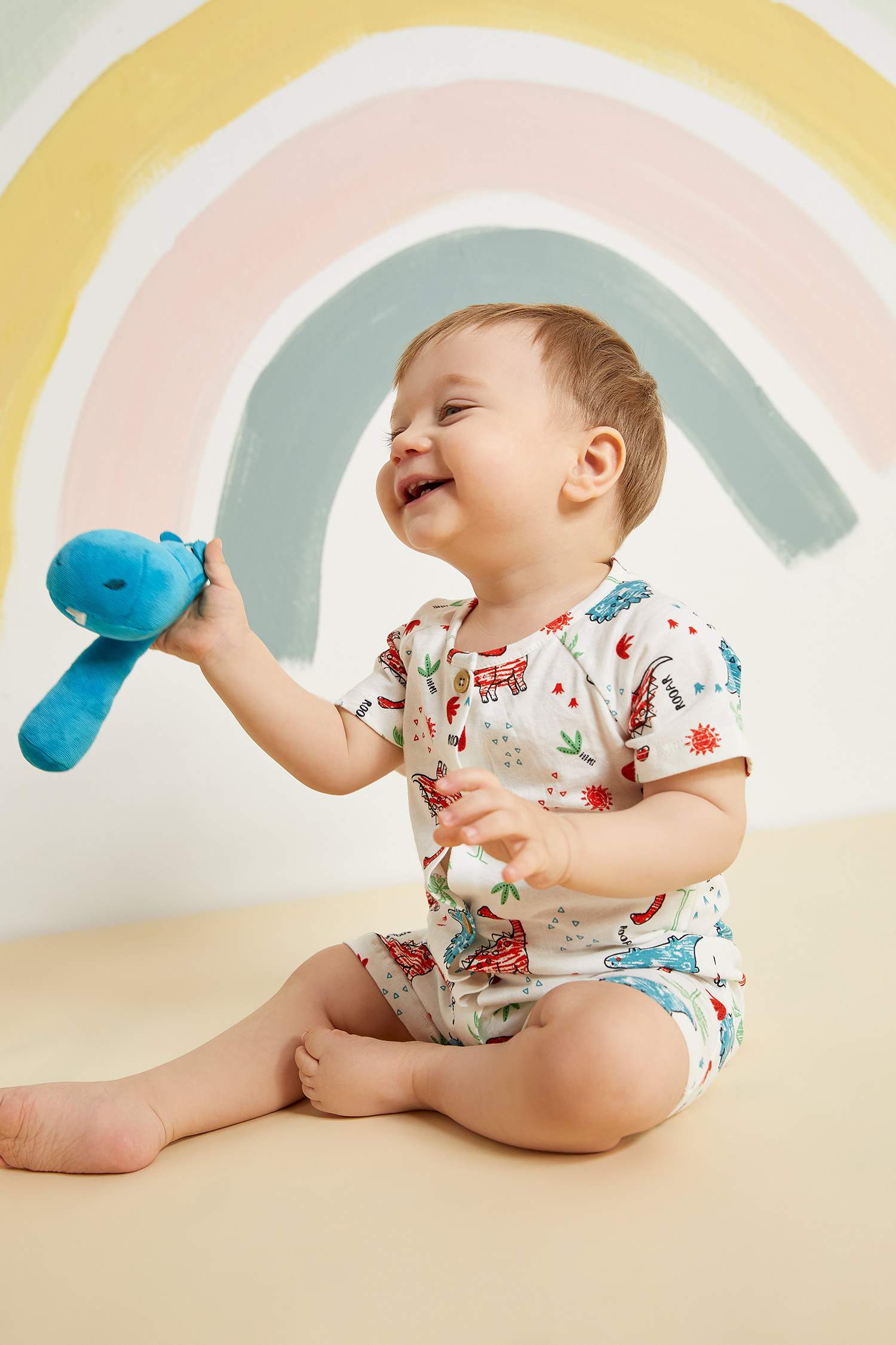 Regular Fit Short Sleeve Animal Print Newborn Dungarees