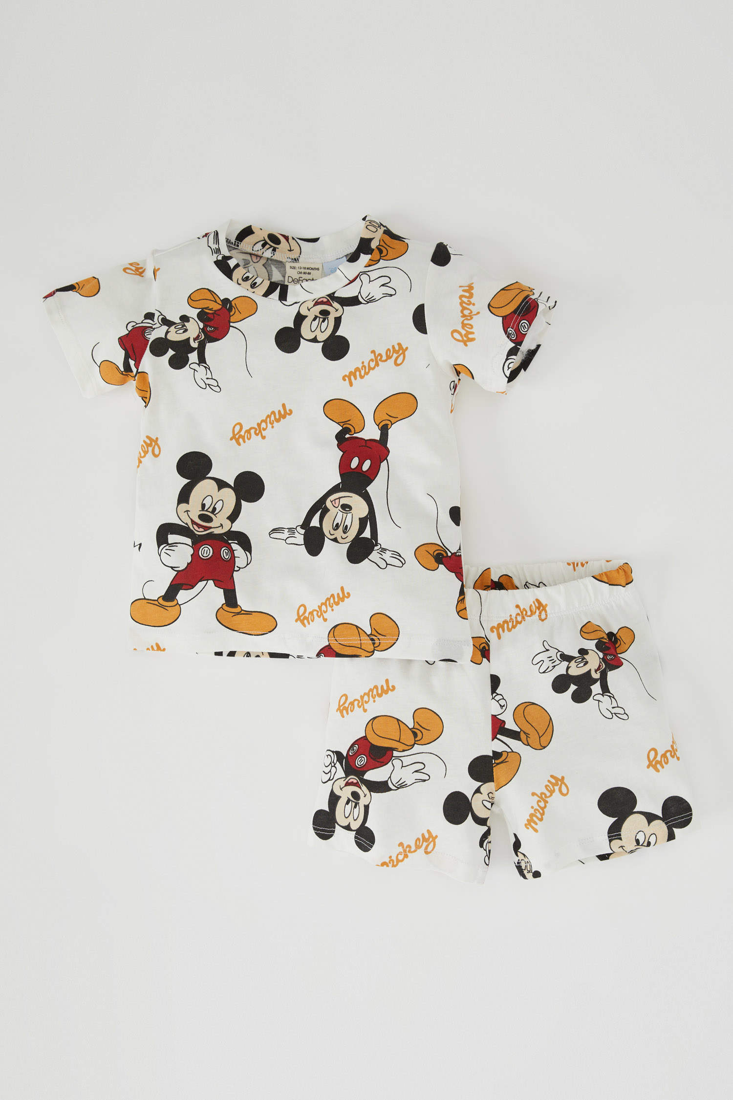 Defacto Erkek Bebek Disney Mickey & Minnie Pamuklu Kısa Kollu Şortlu Pijama Takım. 1