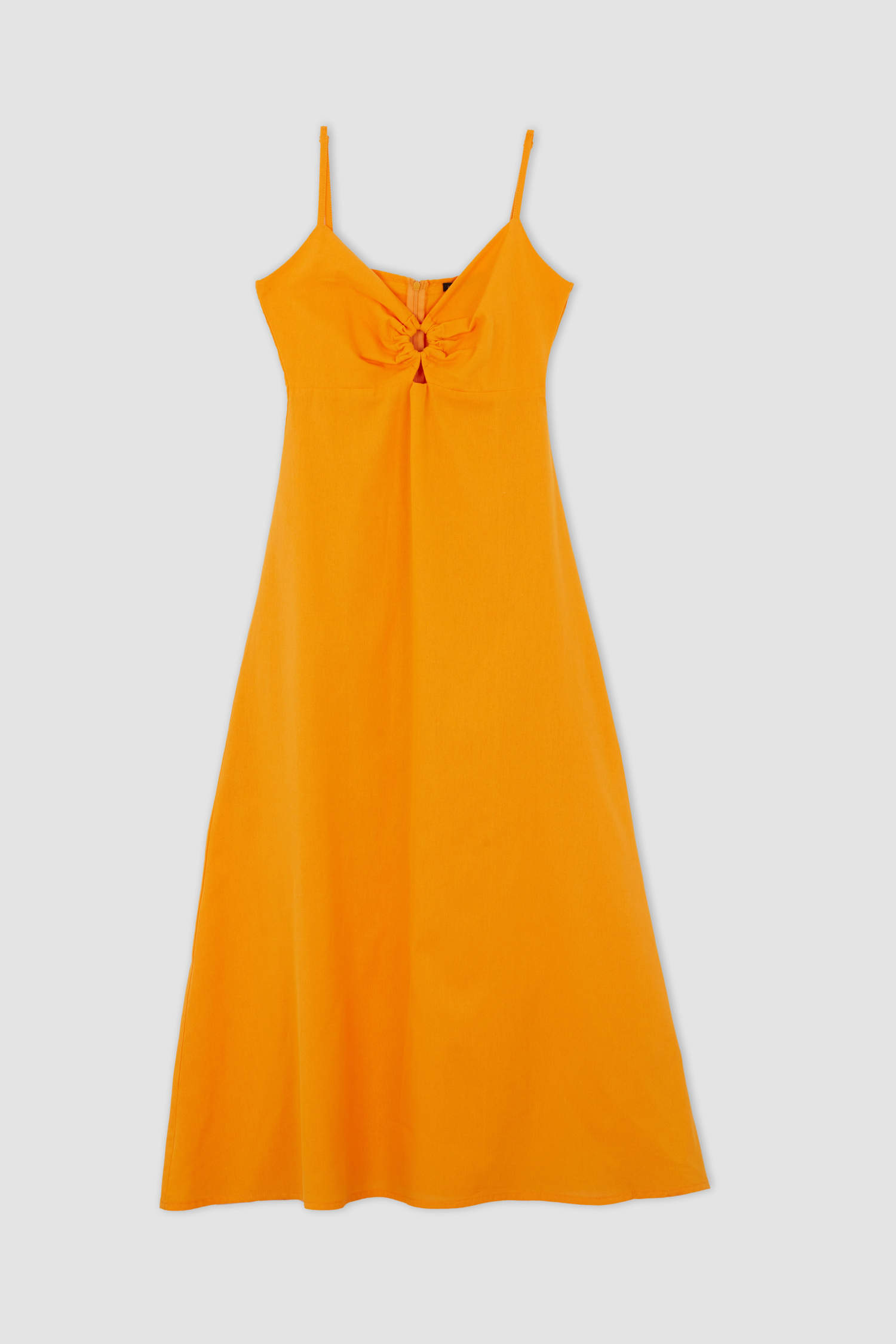 Defacto A kesim Basic Askılı Keten Karışımlı Maxi Elbise. 9