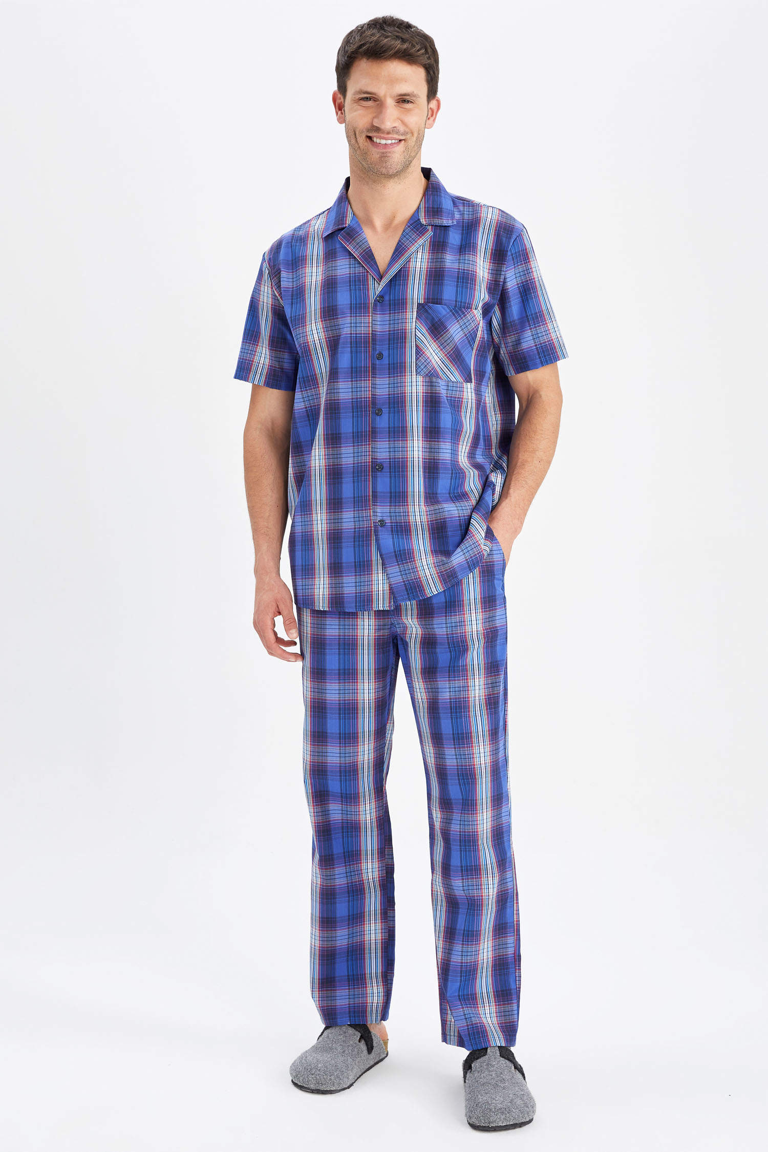 Defacto Regular Fit Ekose Desenli Pijama Takımı. 2
