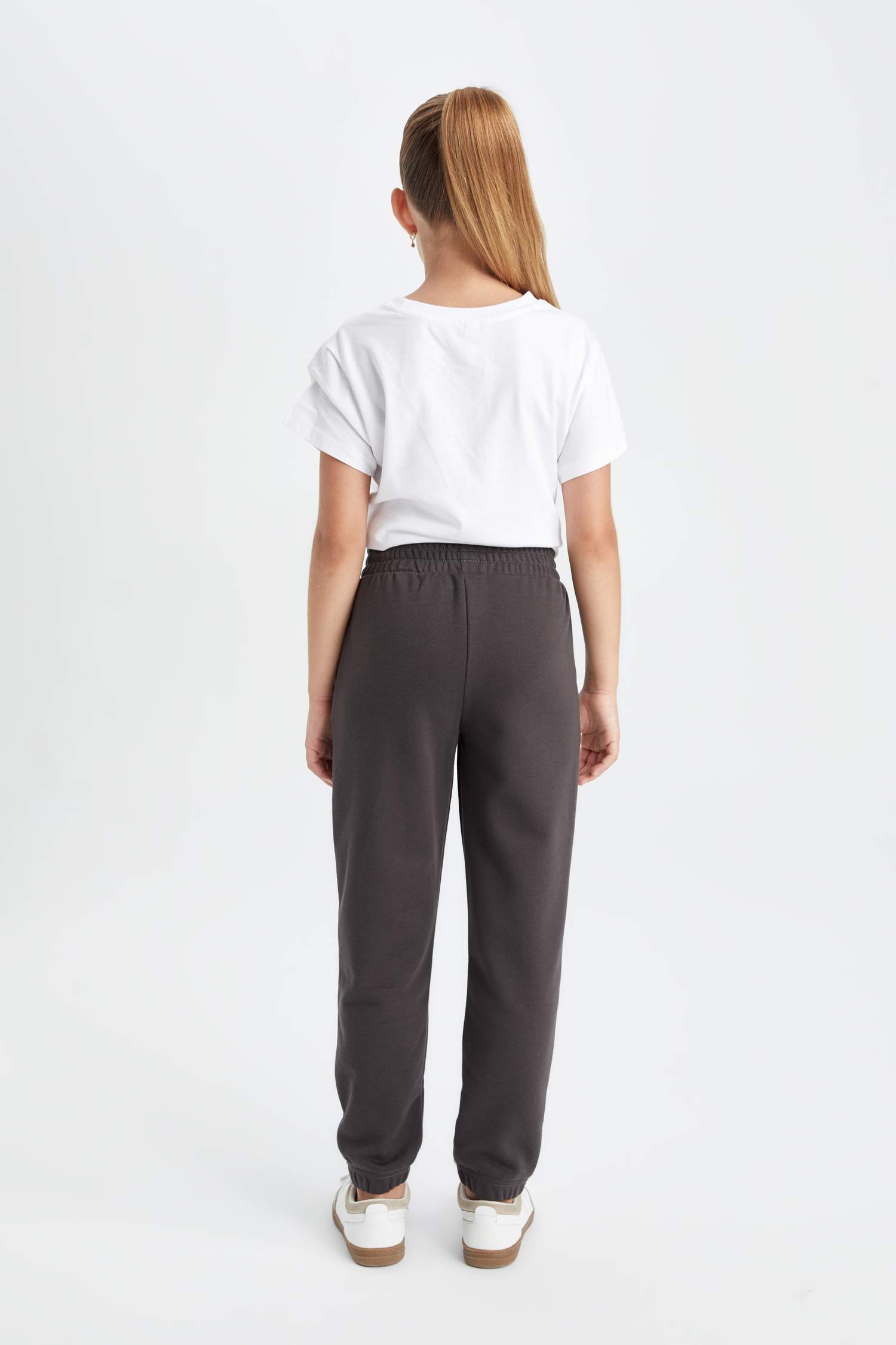 Kız Çocuk Antrasit Standart Fit Beli Paçası Lastikli Cepli Basic Düz Okul Jogger Eşofman Altı