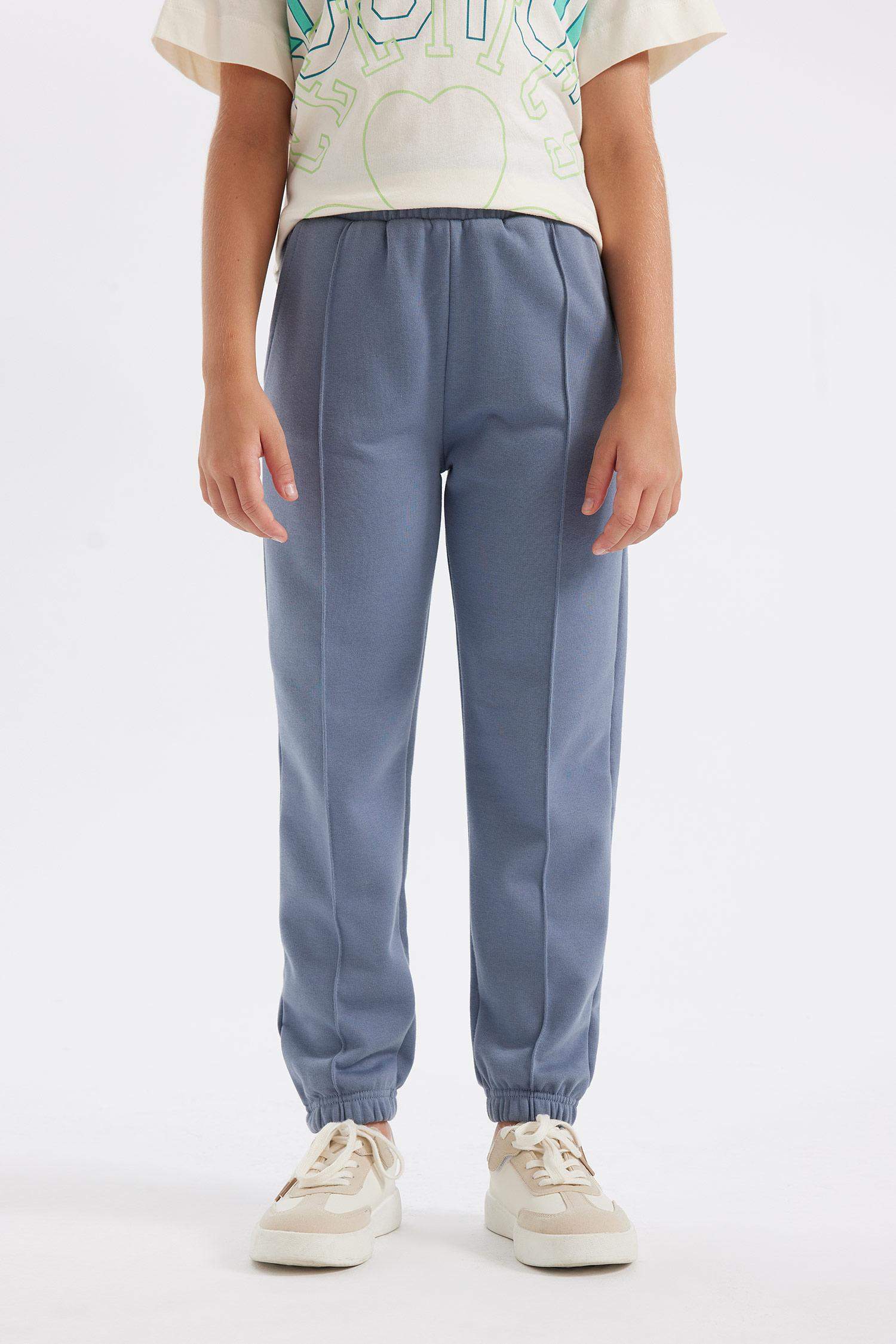 Kız Çocuk Gri Standart Fit Beli Paçası Lastikli Cepli Basic Düz Okul Jogger Eşofman Altı