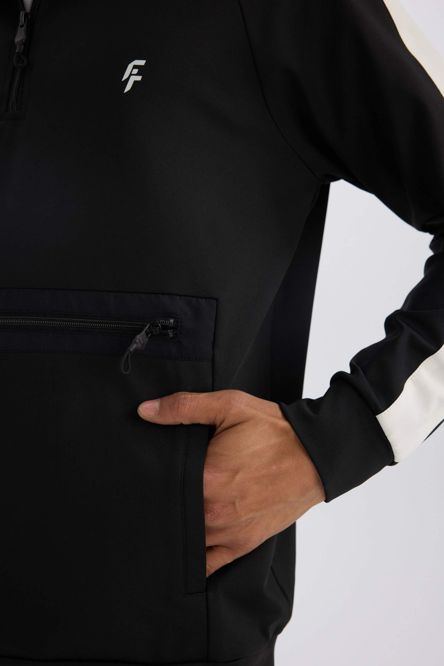 DeFactoFit Standart Fit Fermuarlı Dik Yaka Skuba Dalgıç Kumaş Cepli Sporcu Sweatshirt