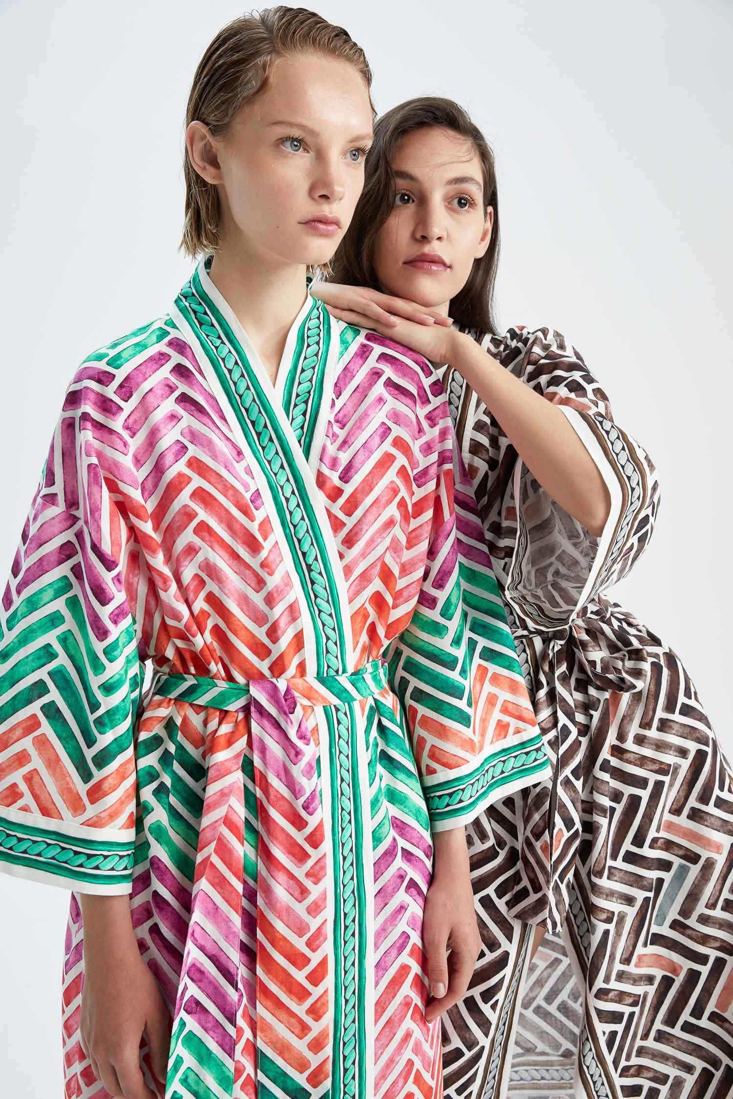 Defacto Nefes İstanbul X Defacto Regular Fit Desenli Pamuklu Kimono. 6