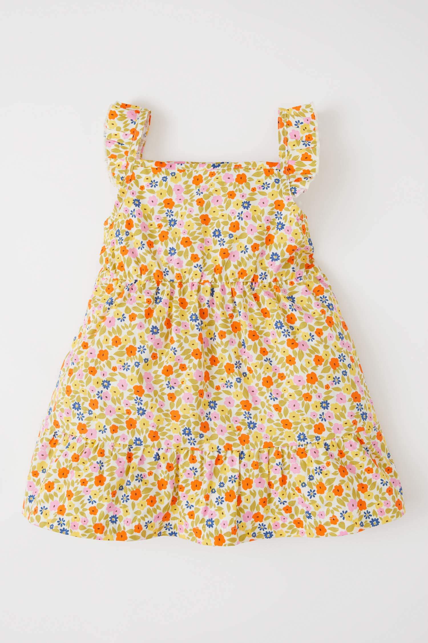 Defacto Kız Bebek Çiçekli Askılı Poplin Elbise. 1