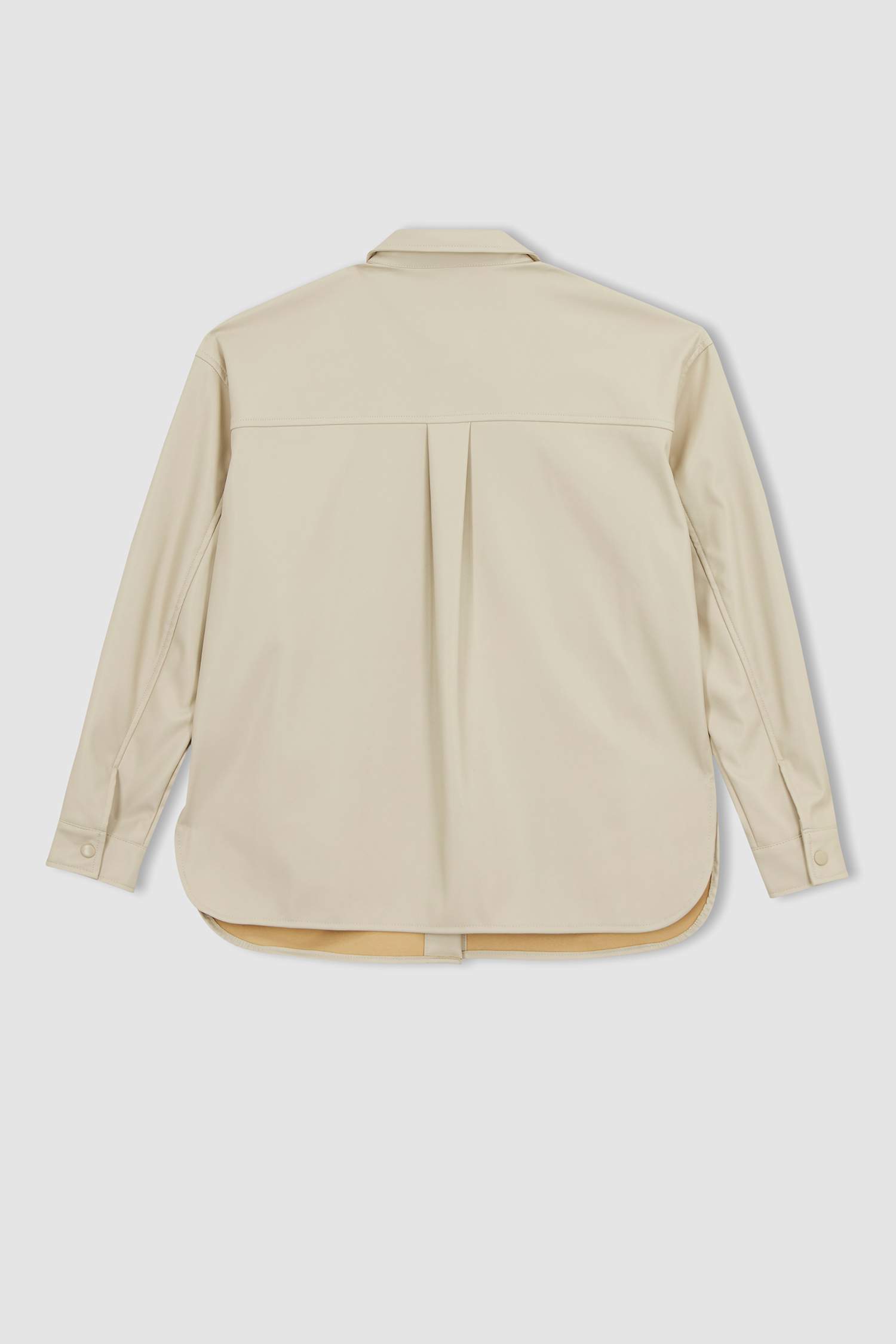 Oversize Fit Shirt Collar Faux Leather Long Sleeve Shirt