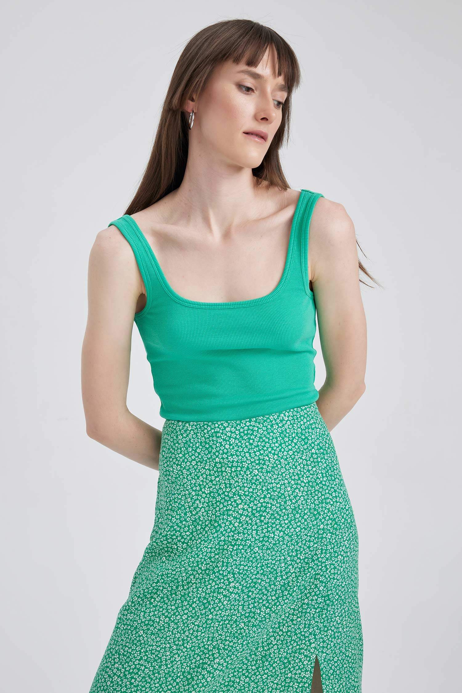 Slim Fit Square Collar Corded Camisole Singlet