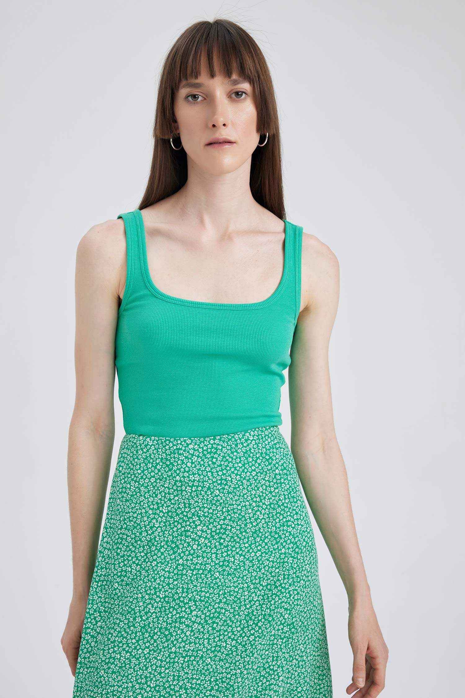 Slim Fit Square Collar Corded Camisole Singlet