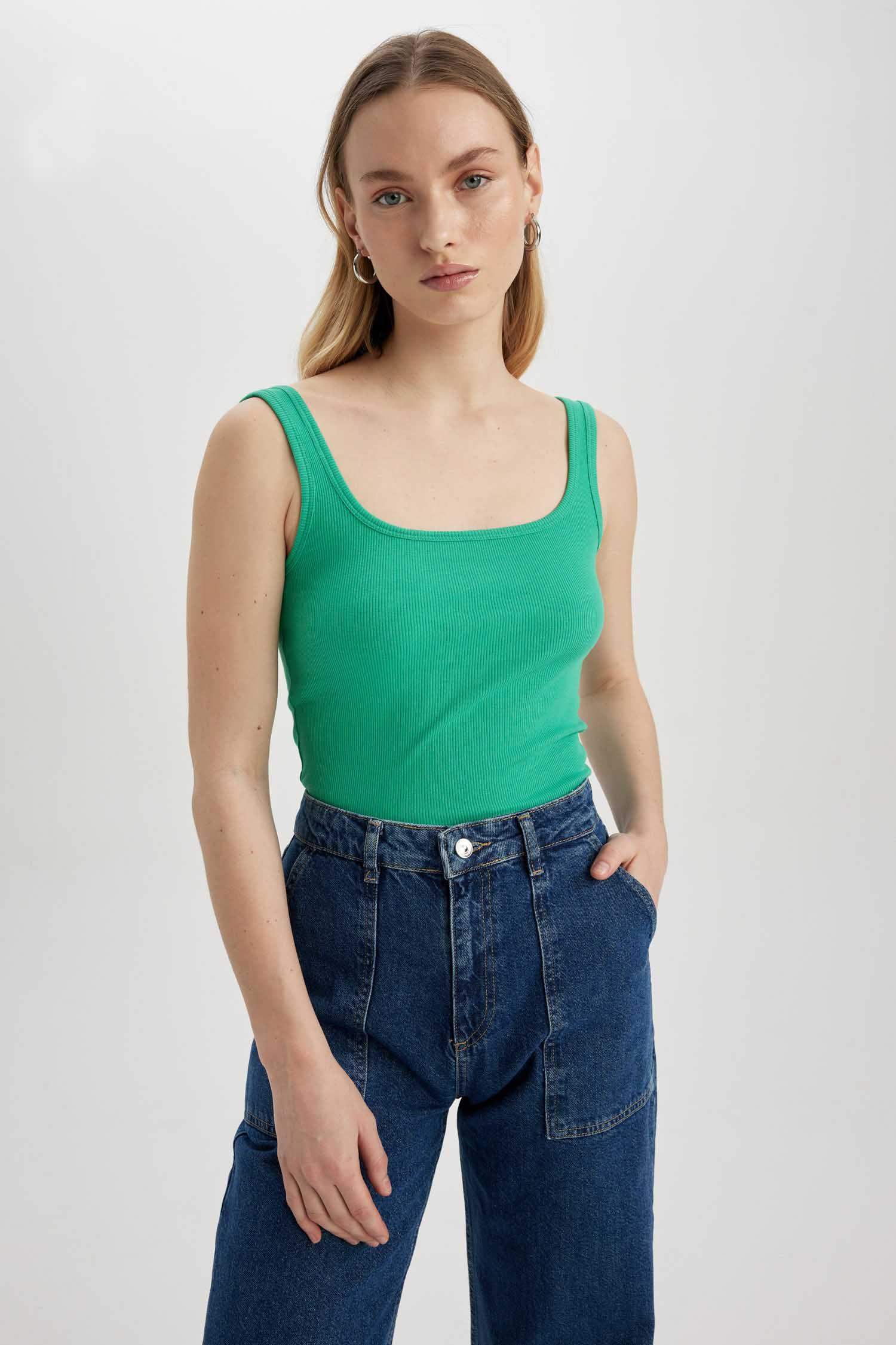 Slim Fit Square Collar Corded Camisole Singlet