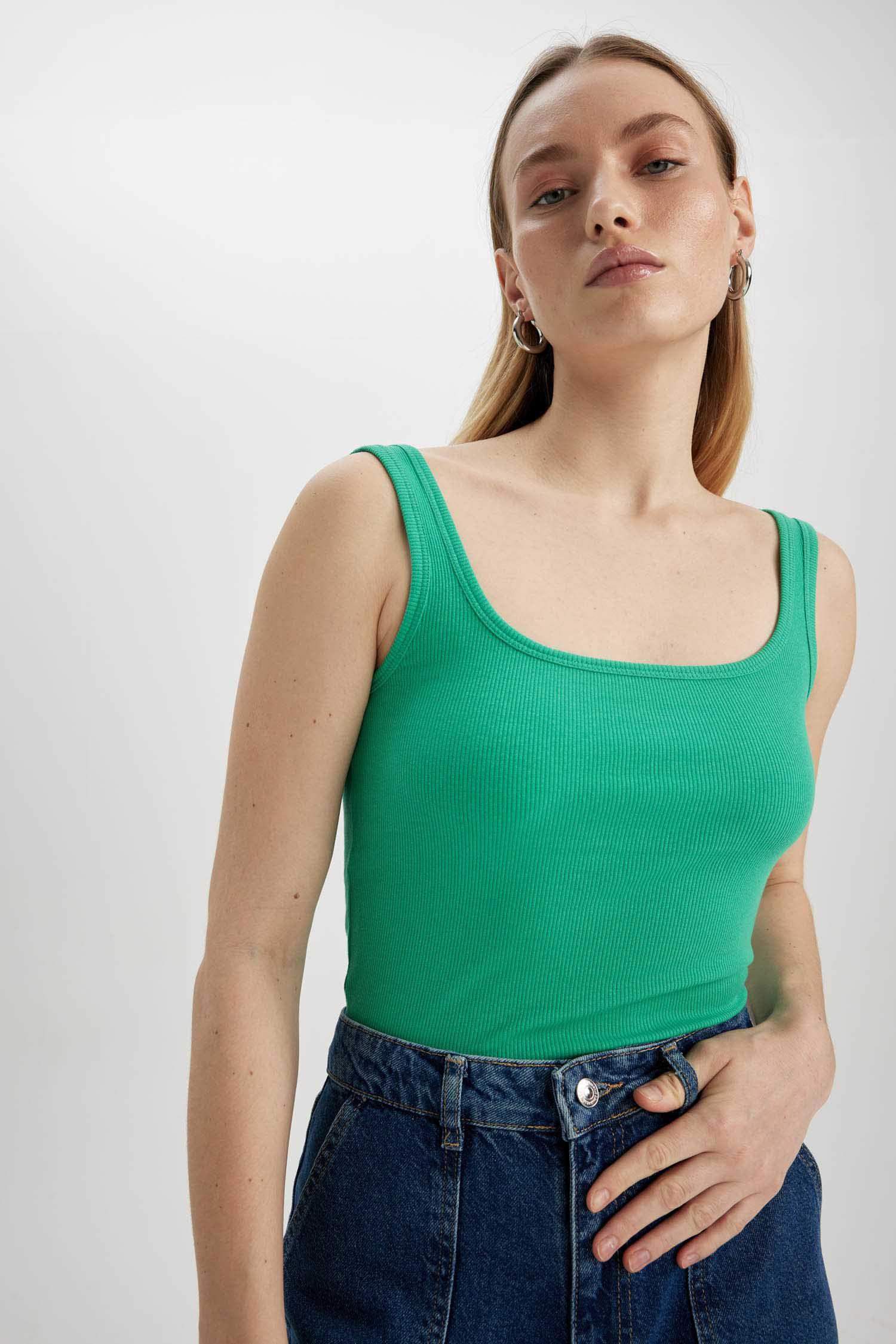 Slim Fit Square Collar Corded Camisole Singlet