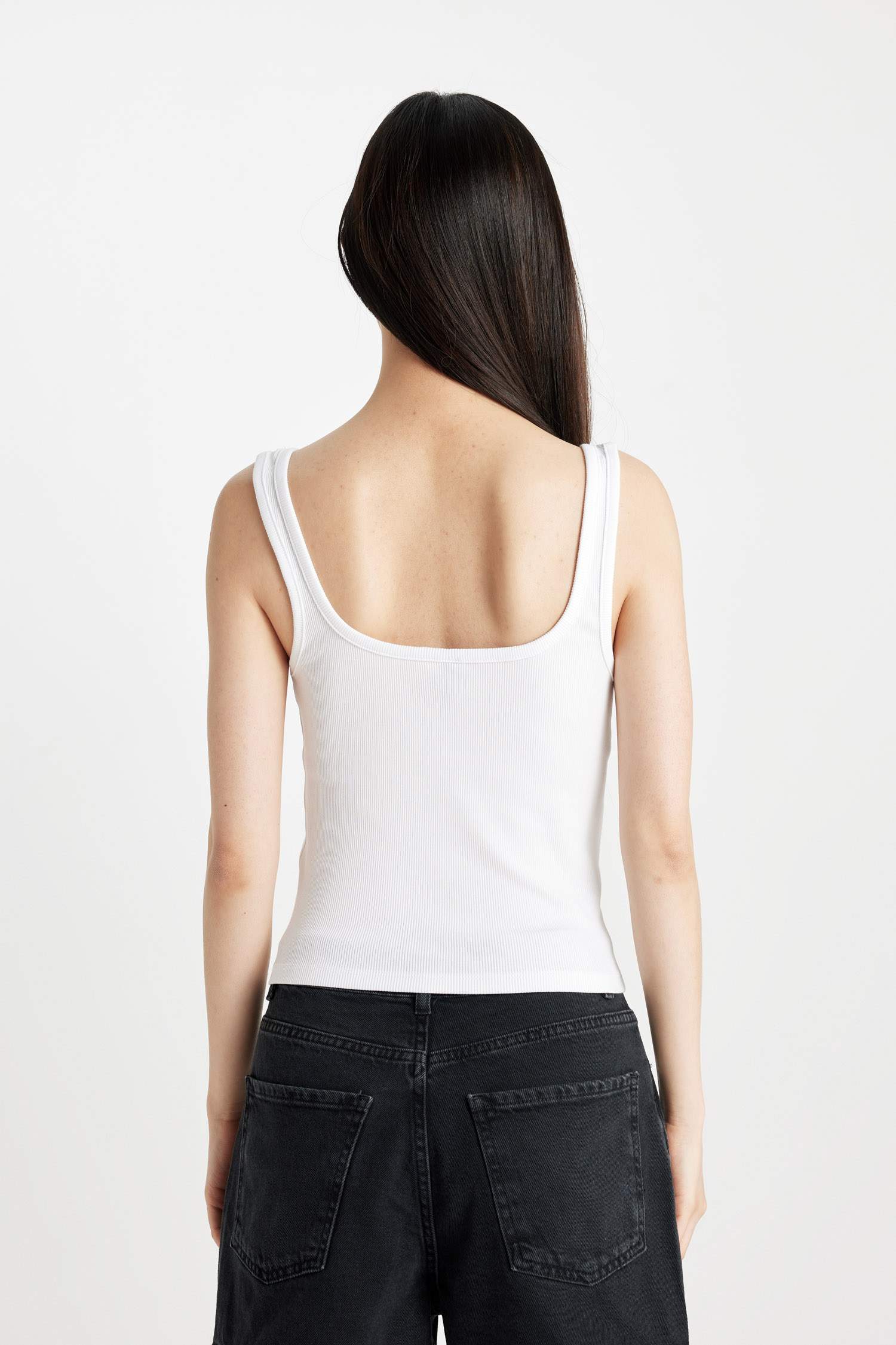 Slim Fit Dar Kesim Kare Yaka Fitilli Kaşkorse Atlet