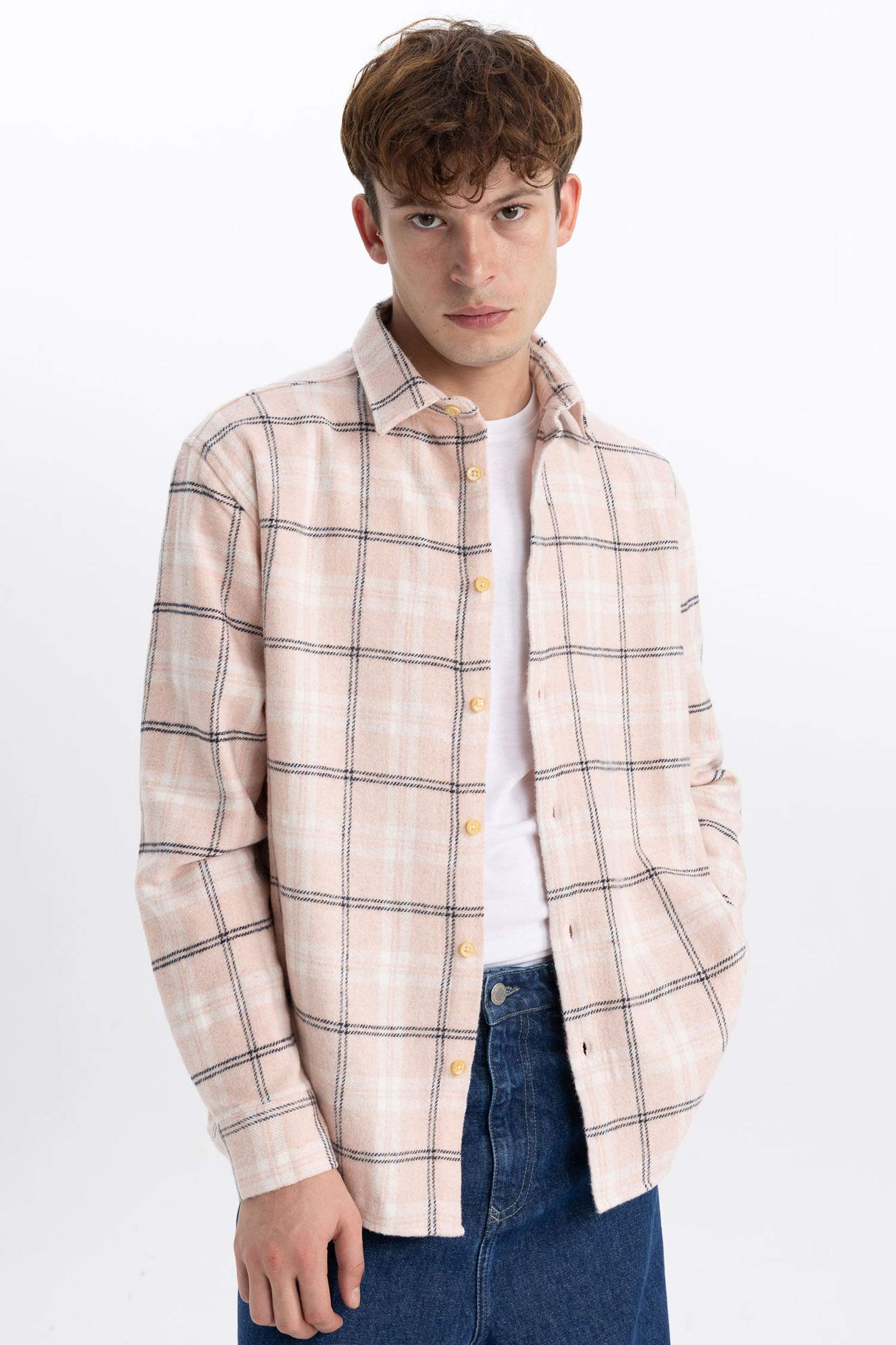 Рубашка свободного кроя в клетку с длинным рукавом