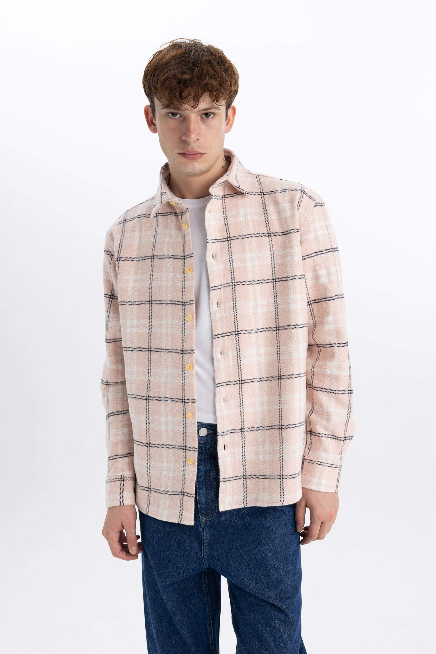 Рубашка свободного кроя в клетку с длинным рукавом