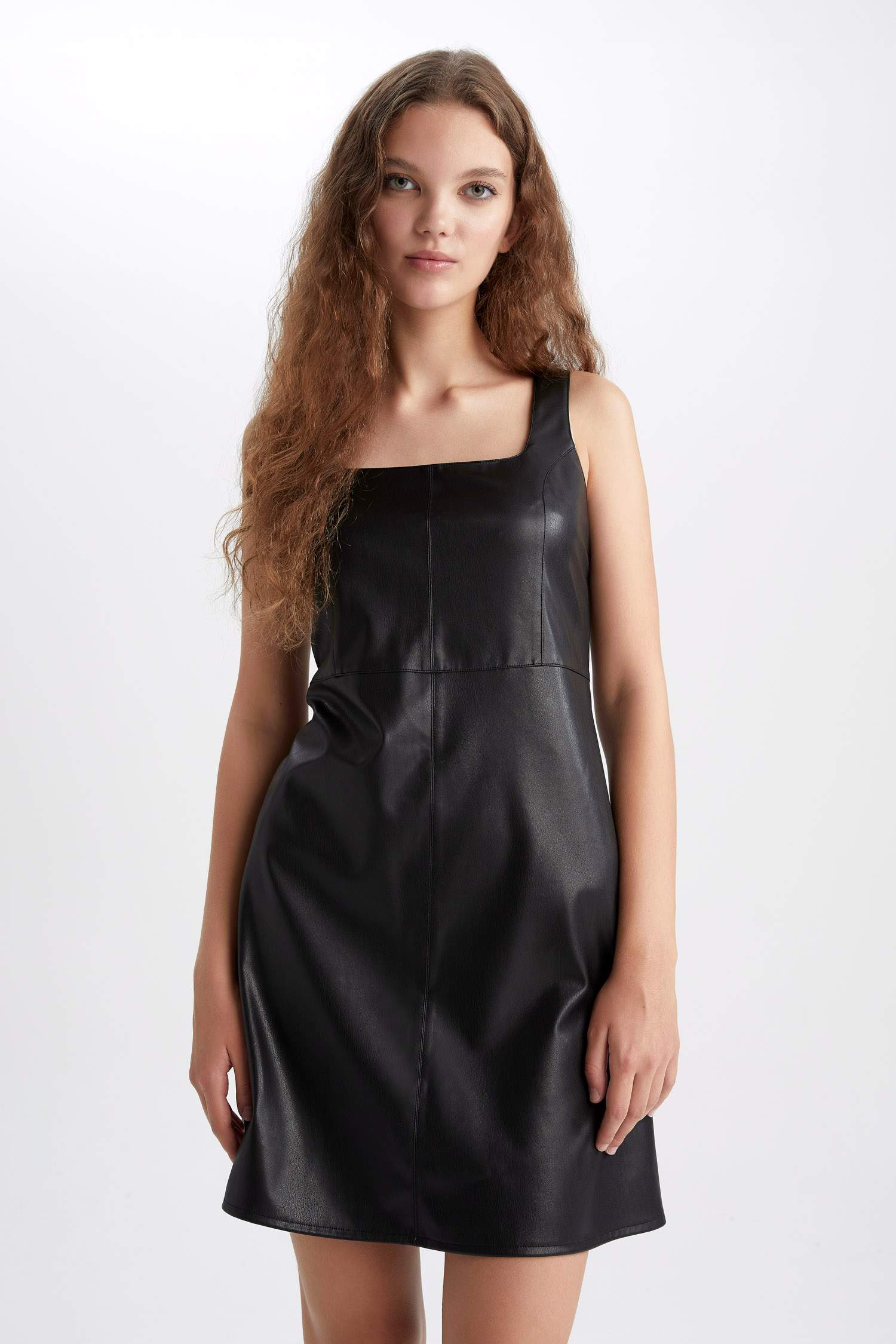 Bodycon Square Collar Faux Leather Mini Dress