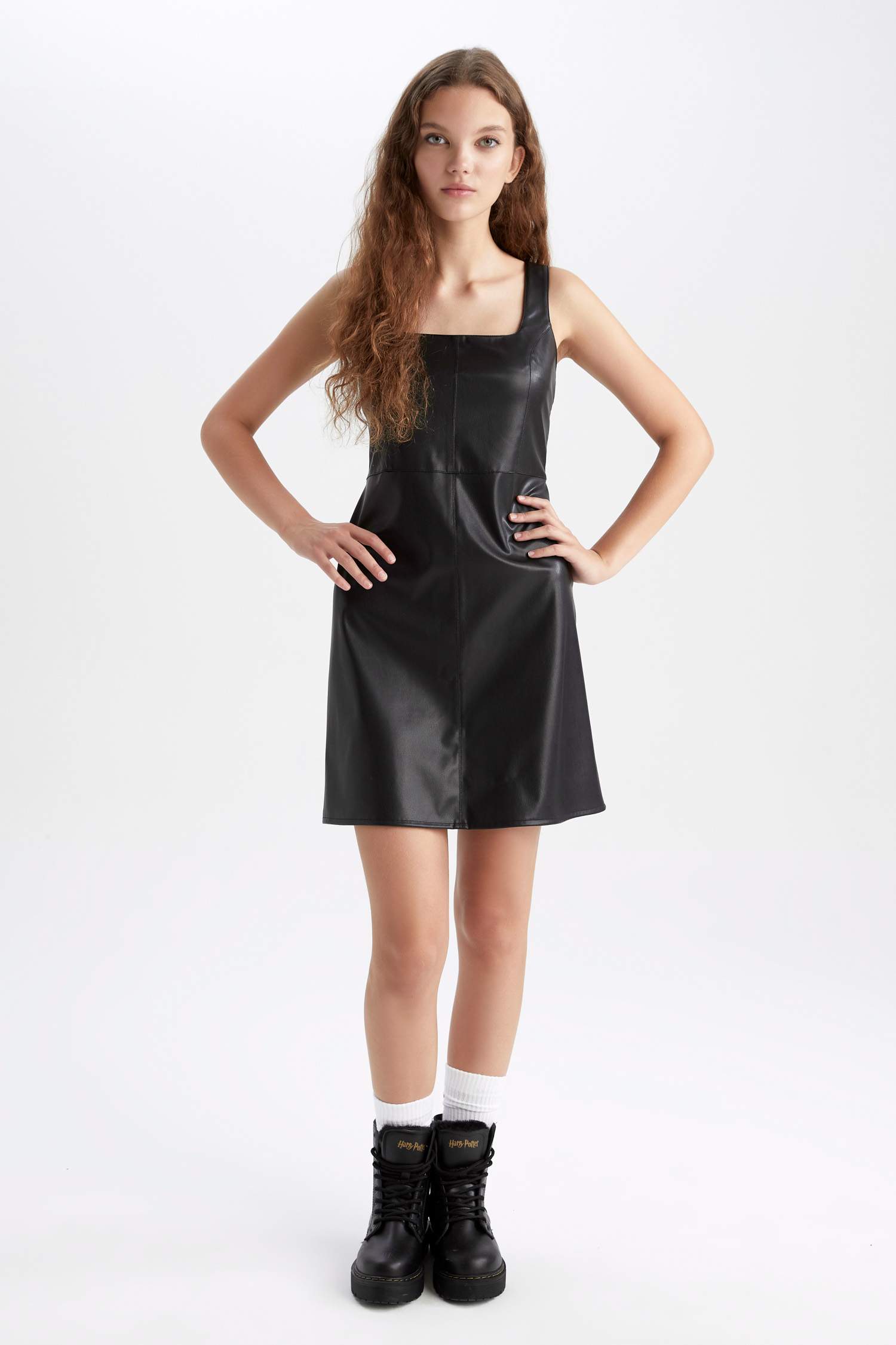 Bodycon Square Collar Faux Leather Mini Dress