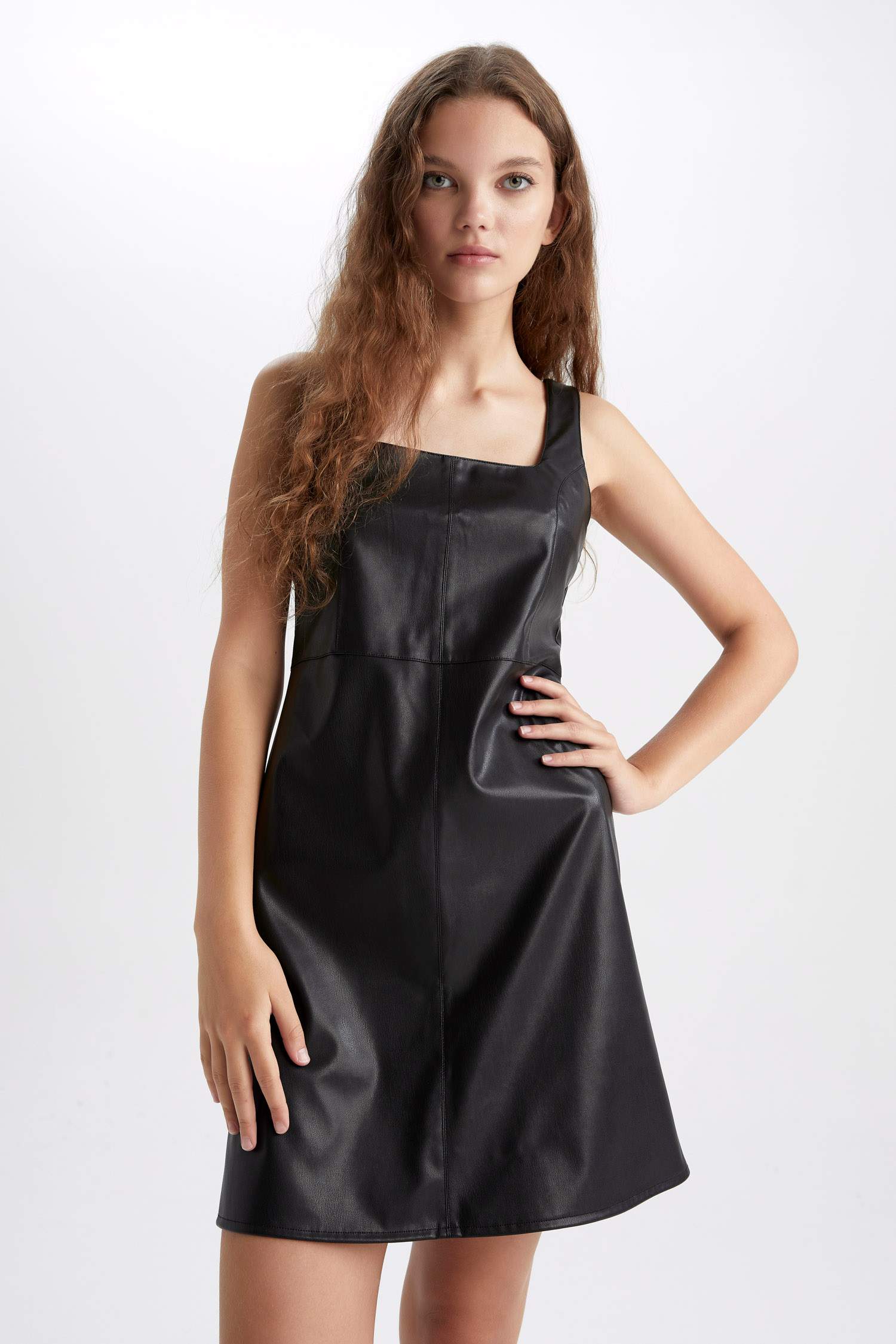 Bodycon Square Collar Faux Leather Mini Dress