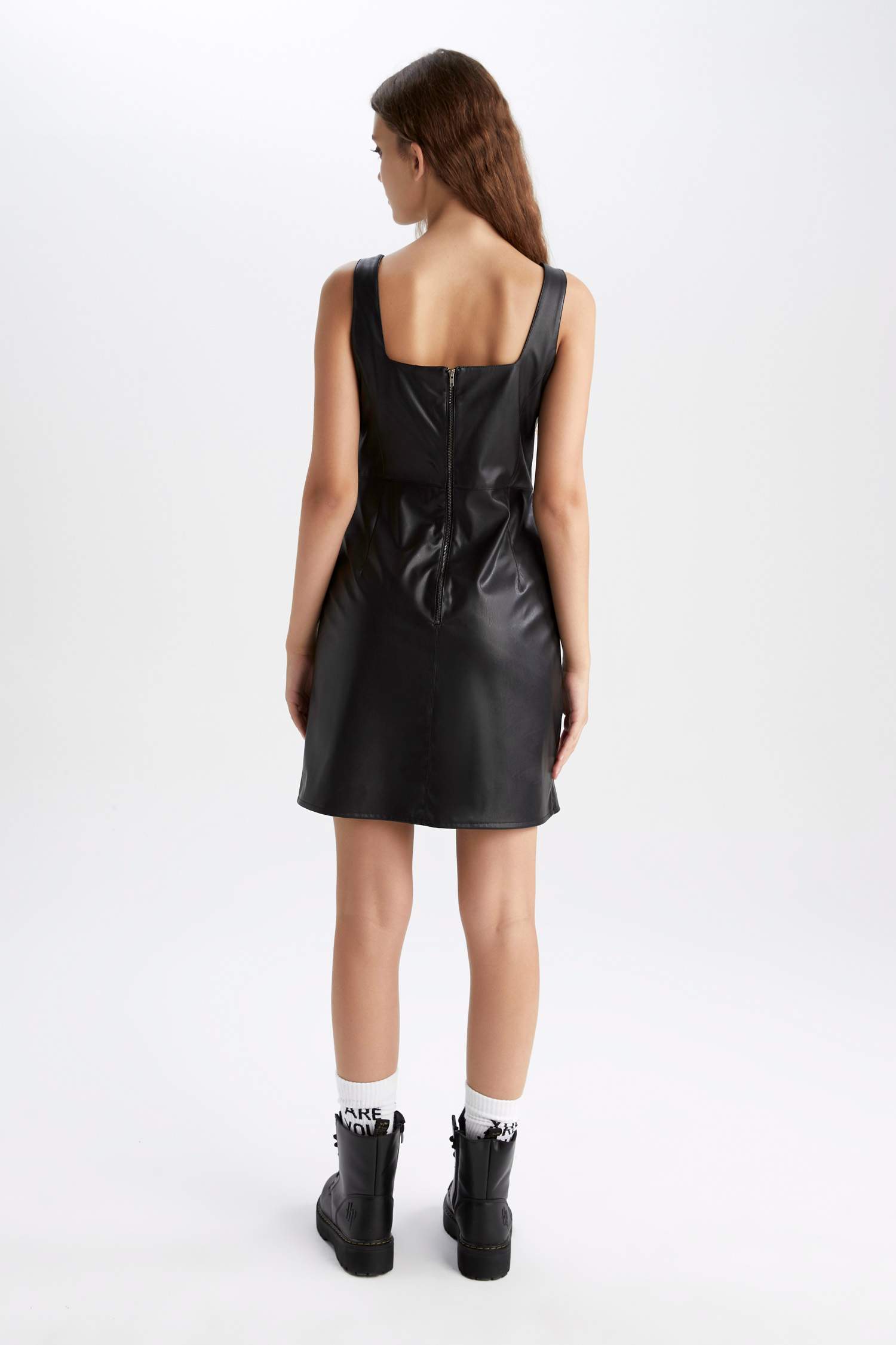 Bodycon Square Collar Faux Leather Mini Dress