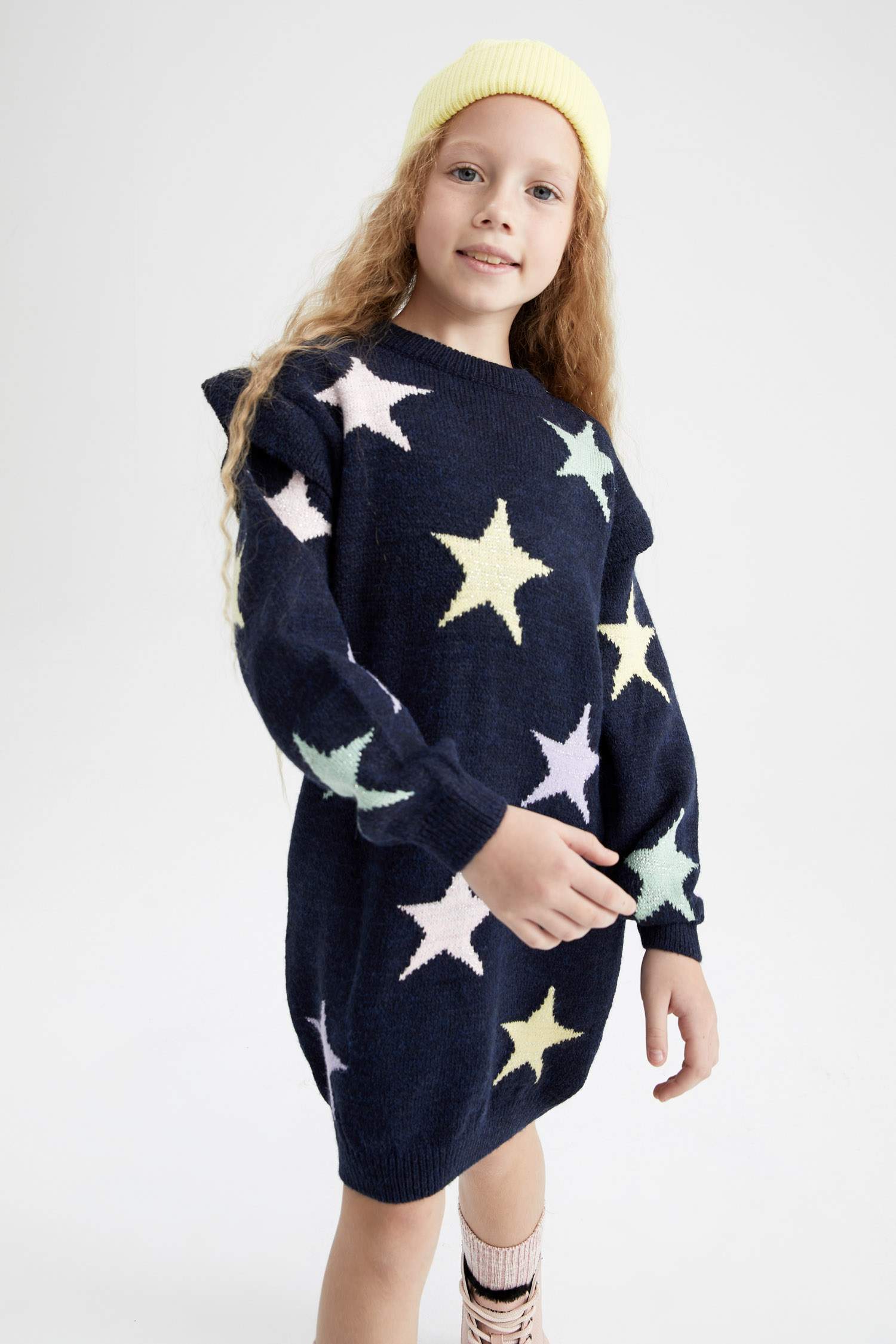 Navy GIRLS & TEENS Girl Long Sleeve Knitwear Dress 2643816 DeFacto