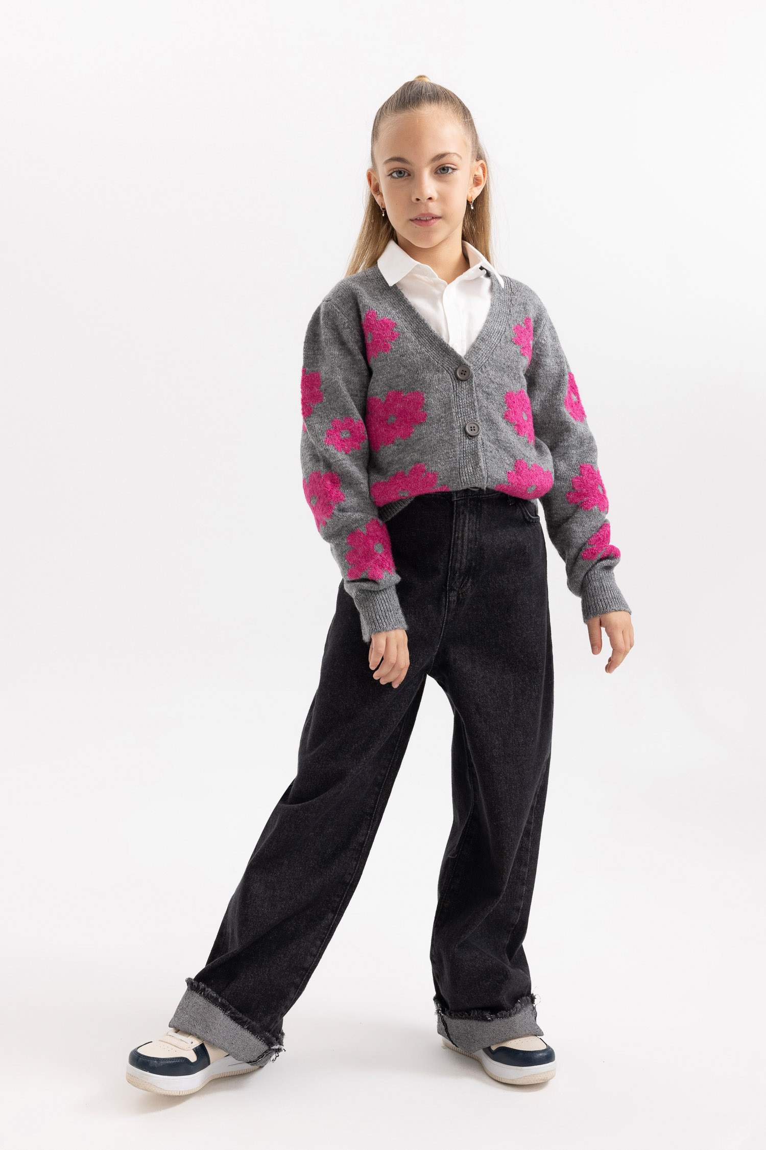 Қыздарға v жаға трикотаж Кардиган