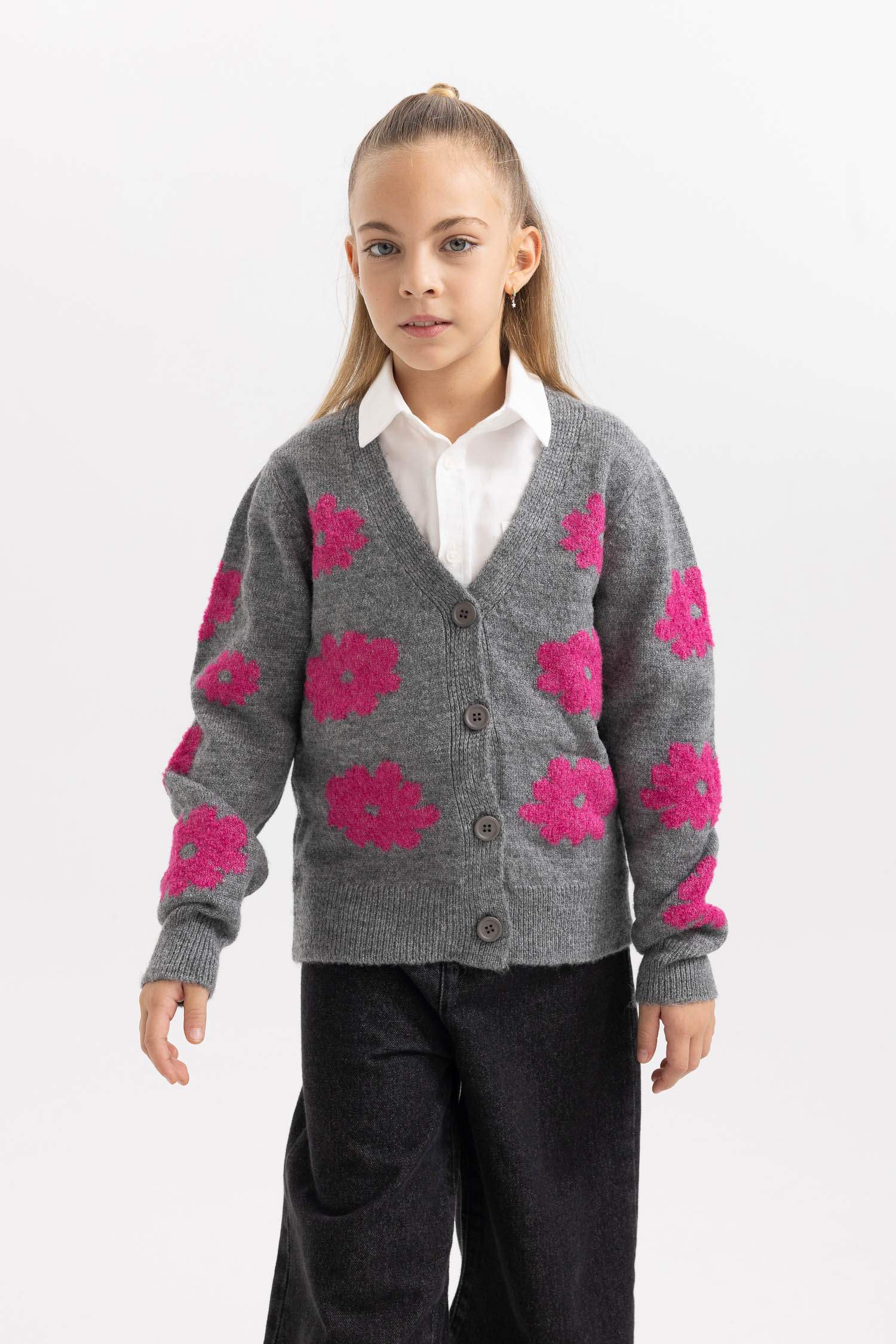 Қыздарға v жаға трикотаж Кардиган