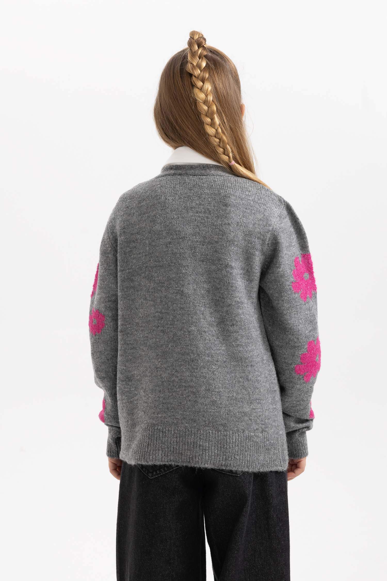 Қыздарға v жаға трикотаж Кардиган