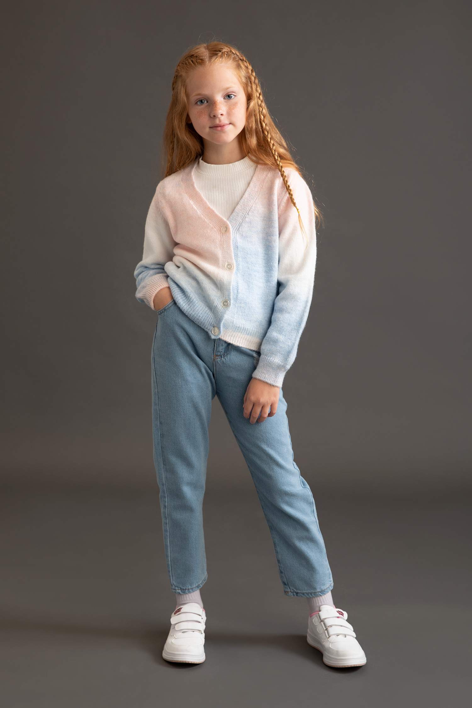 Kız Çocuk Regular Fit V Yaka Triko Hırka