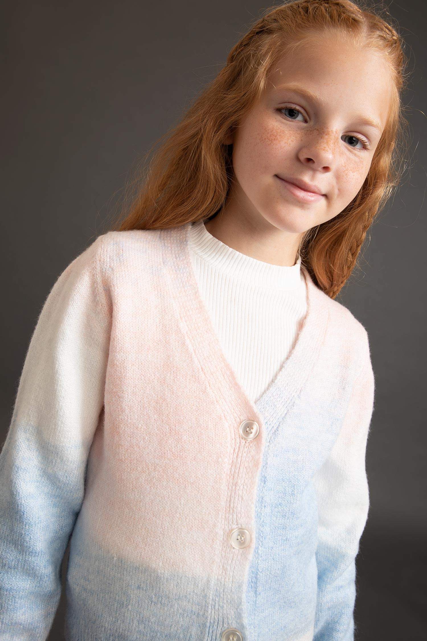 Kız Çocuk Regular Fit V Yaka Triko Hırka