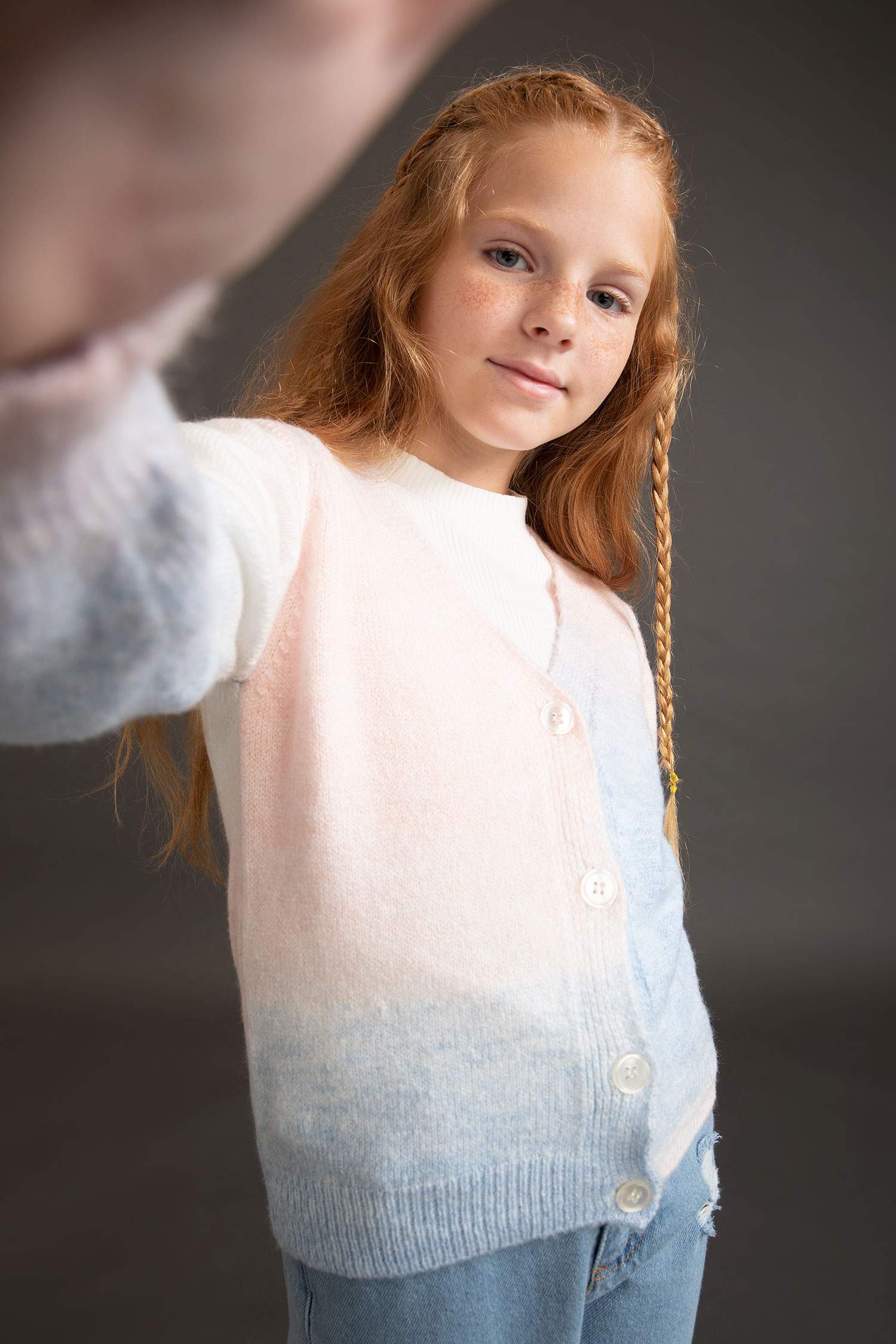 Kız Çocuk Regular Fit V Yaka Triko Hırka