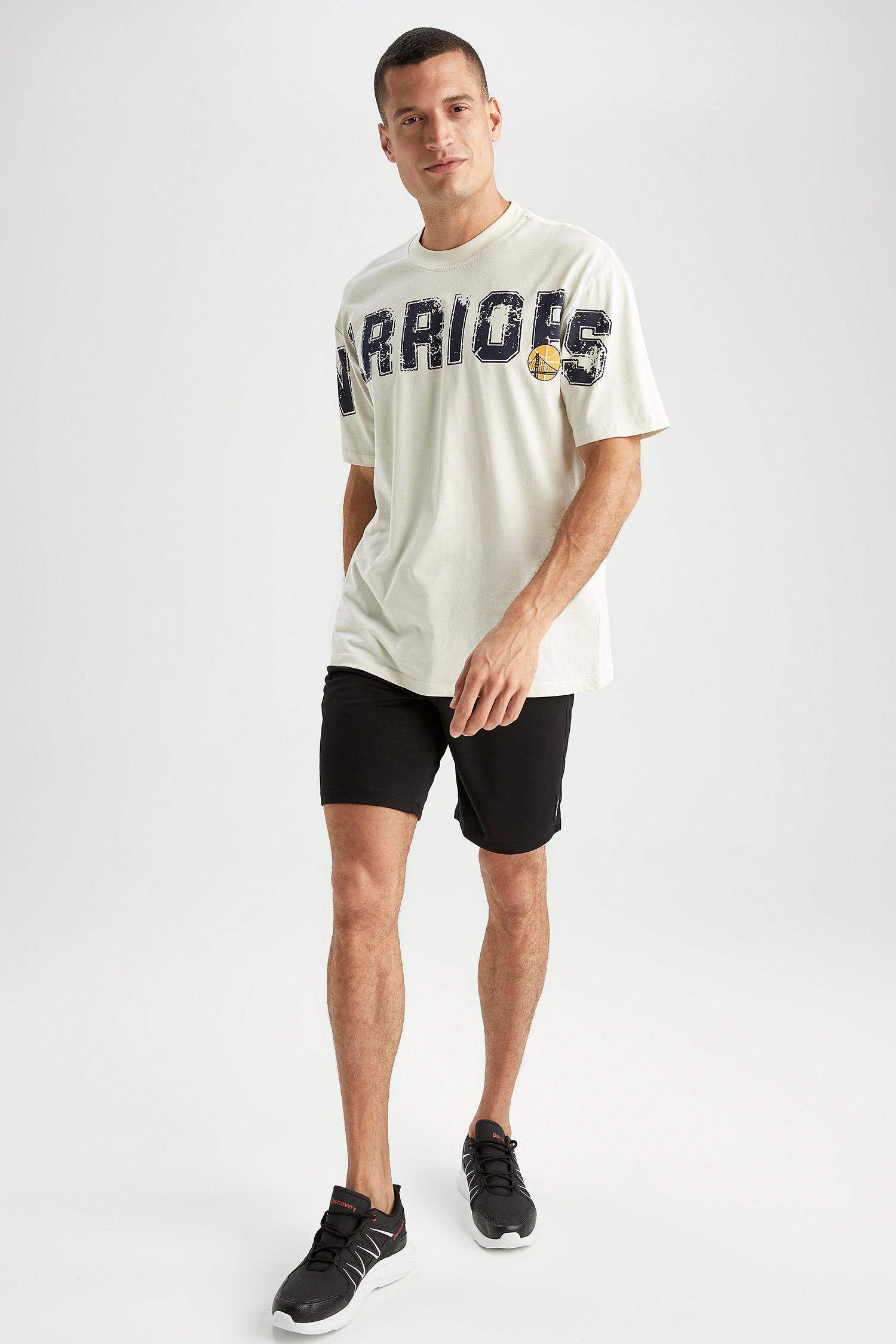 DeFactoFit NBA Golden State Warriors Oversize Fit Bisiklet Yaka Kısa Kollu %100 Pamuk Tişört