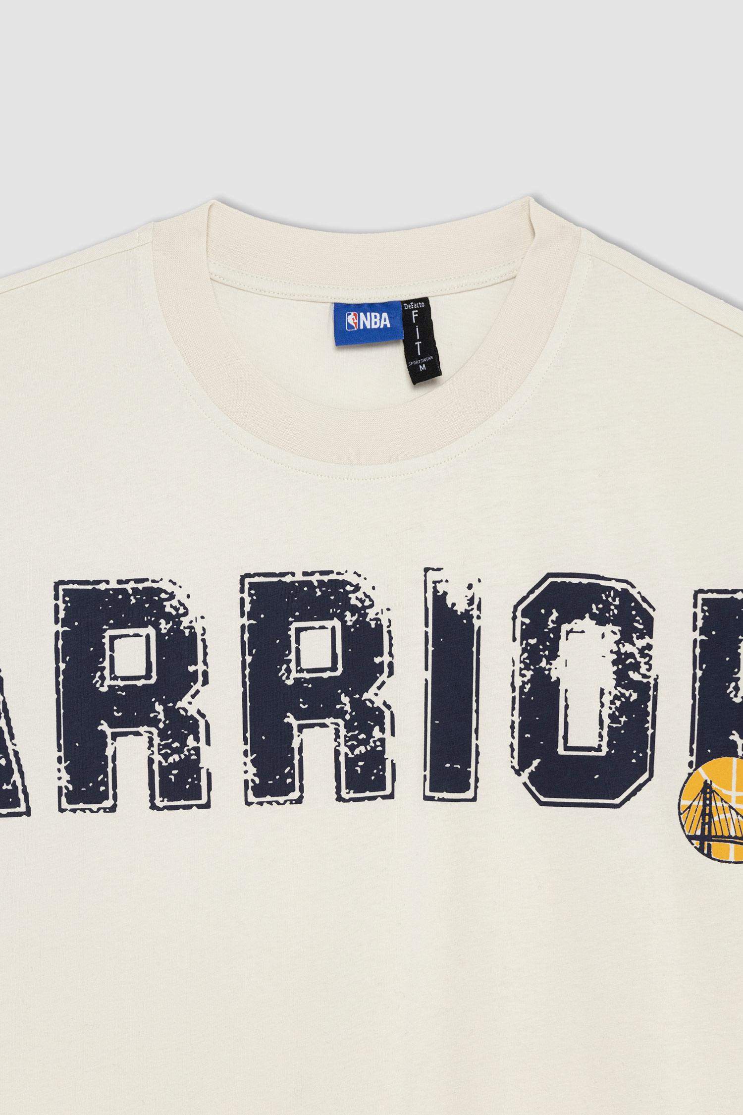 DeFactoFit NBA Golden State Warriors Oversize Fit Bisiklet Yaka Kısa Kollu %100 Pamuk Tişört